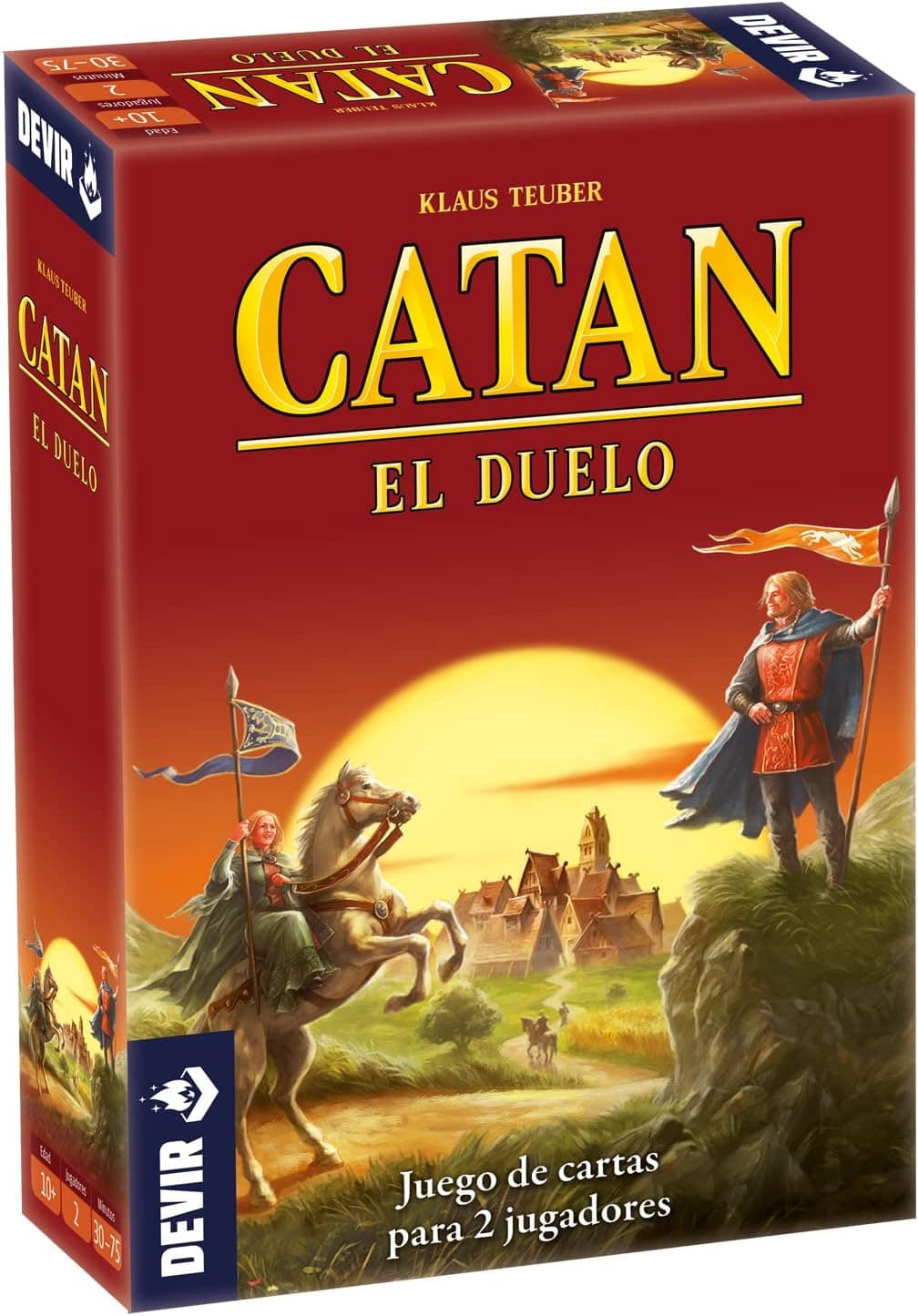 Caja de Catan Duelo de Devir con la ilustración de un jinete al atardecer
