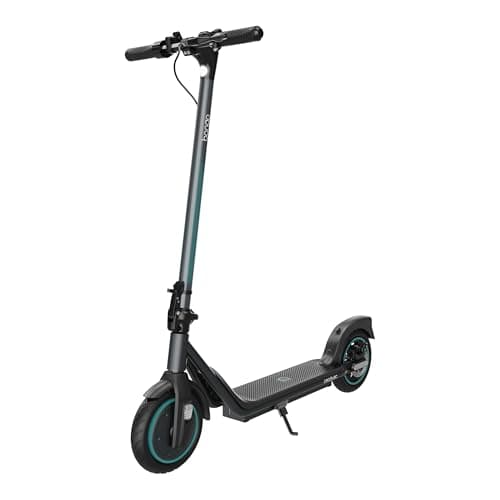 Patinete eléctrico Cecotec Bongo D20E Connected visto de perfil, plegado junto a una pared
