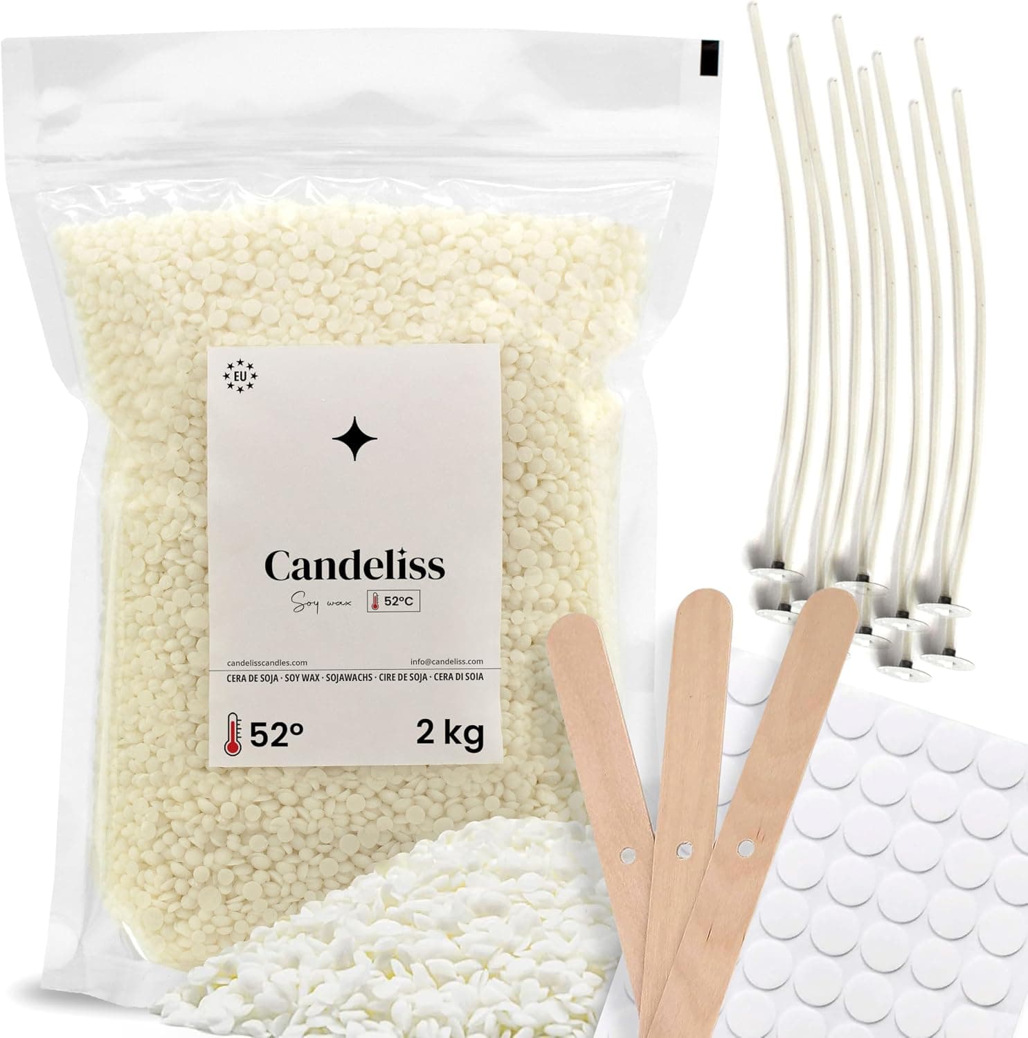 Dos kilos de cera de soja Candeliss con mechas de algodón