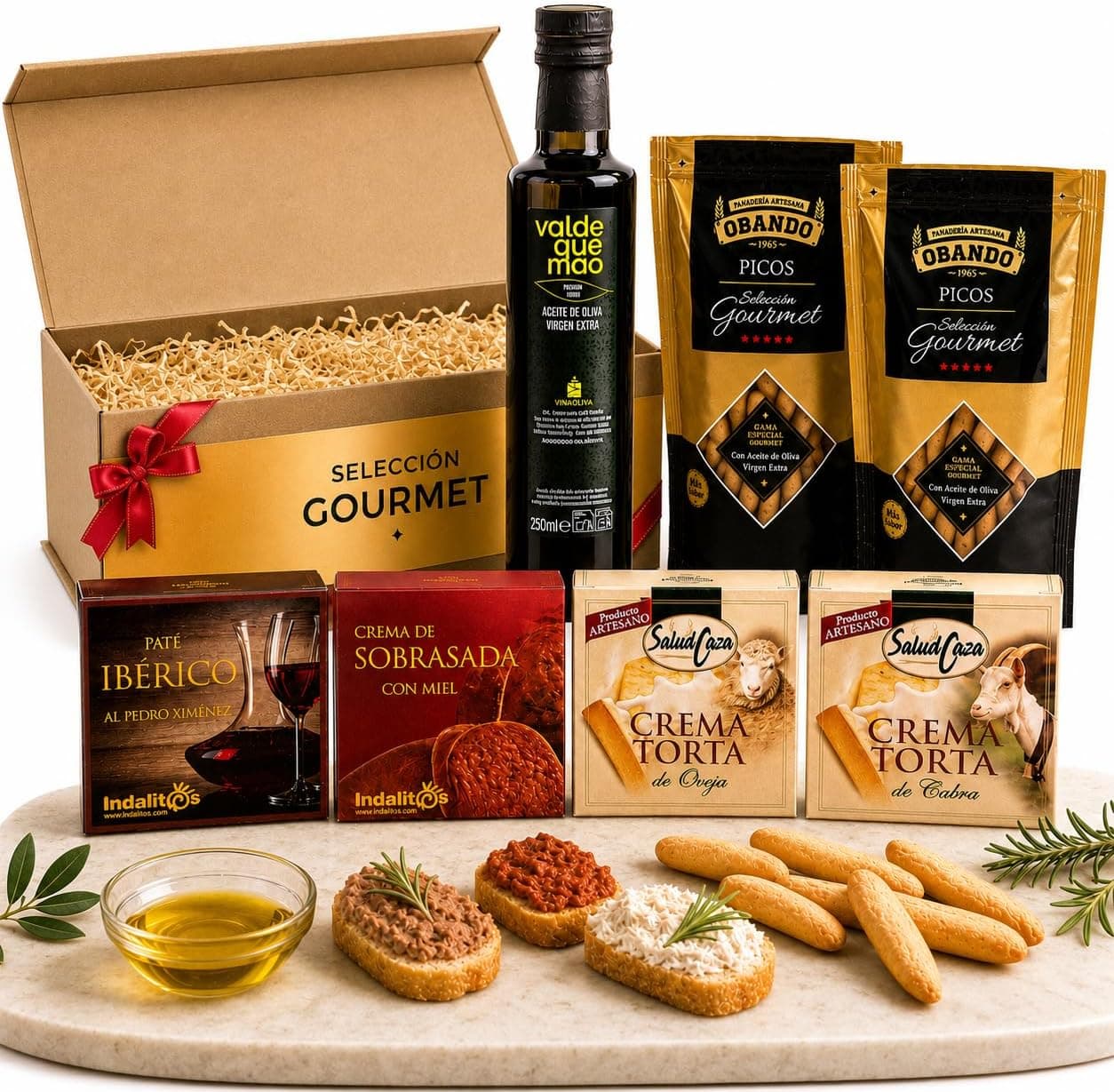 Cesta Gourmet ACROL con Aceite, Cremas de Torta y Sobrasada