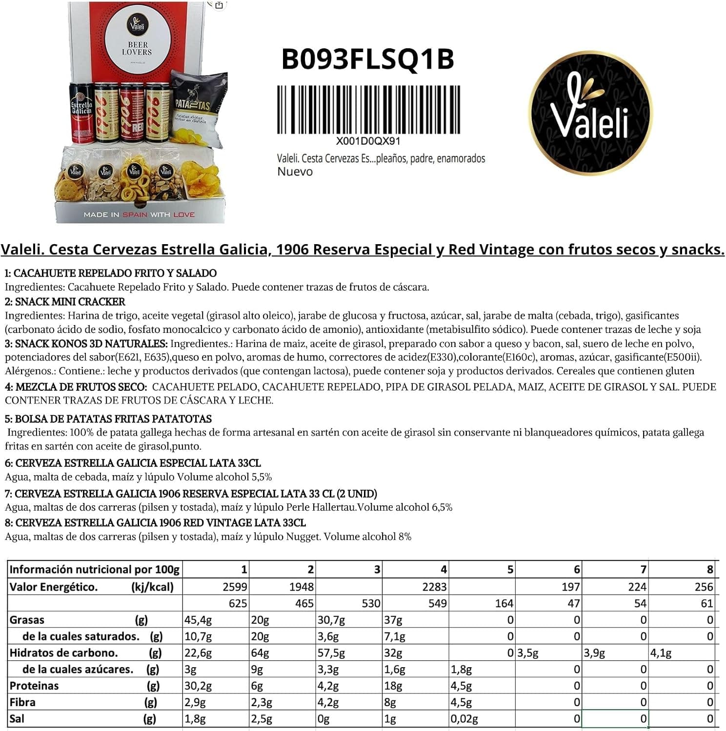 Cesta gourmet de cervezas Estrella Galicia con snacks, de Valeli, foto 2