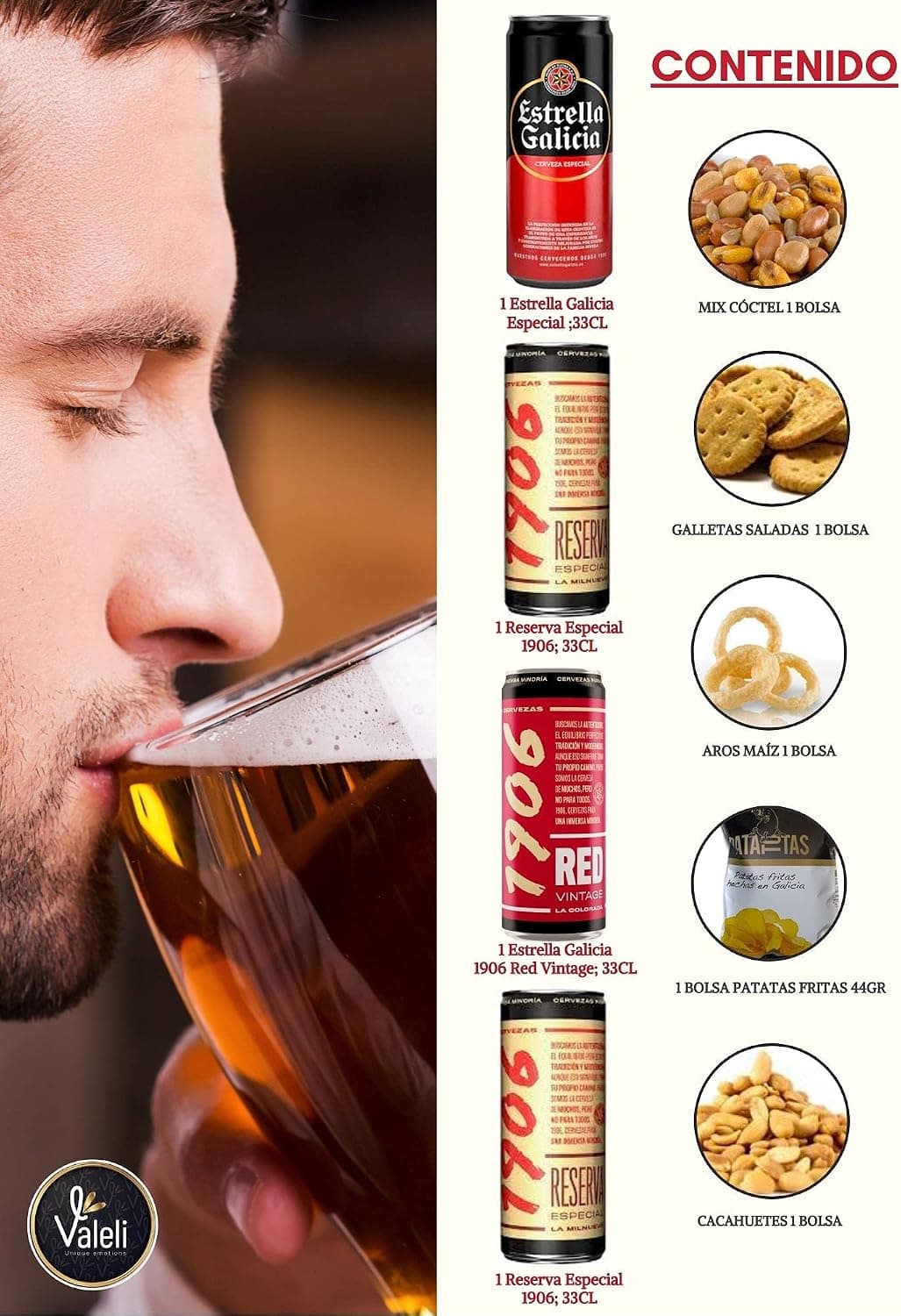 Cesta gourmet de cervezas Estrella Galicia con snacks, de Valeli, foto 3