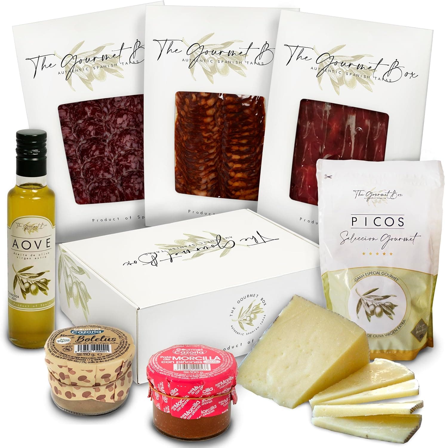 Cesta gourmet premium con ibéricos y queso de oveja