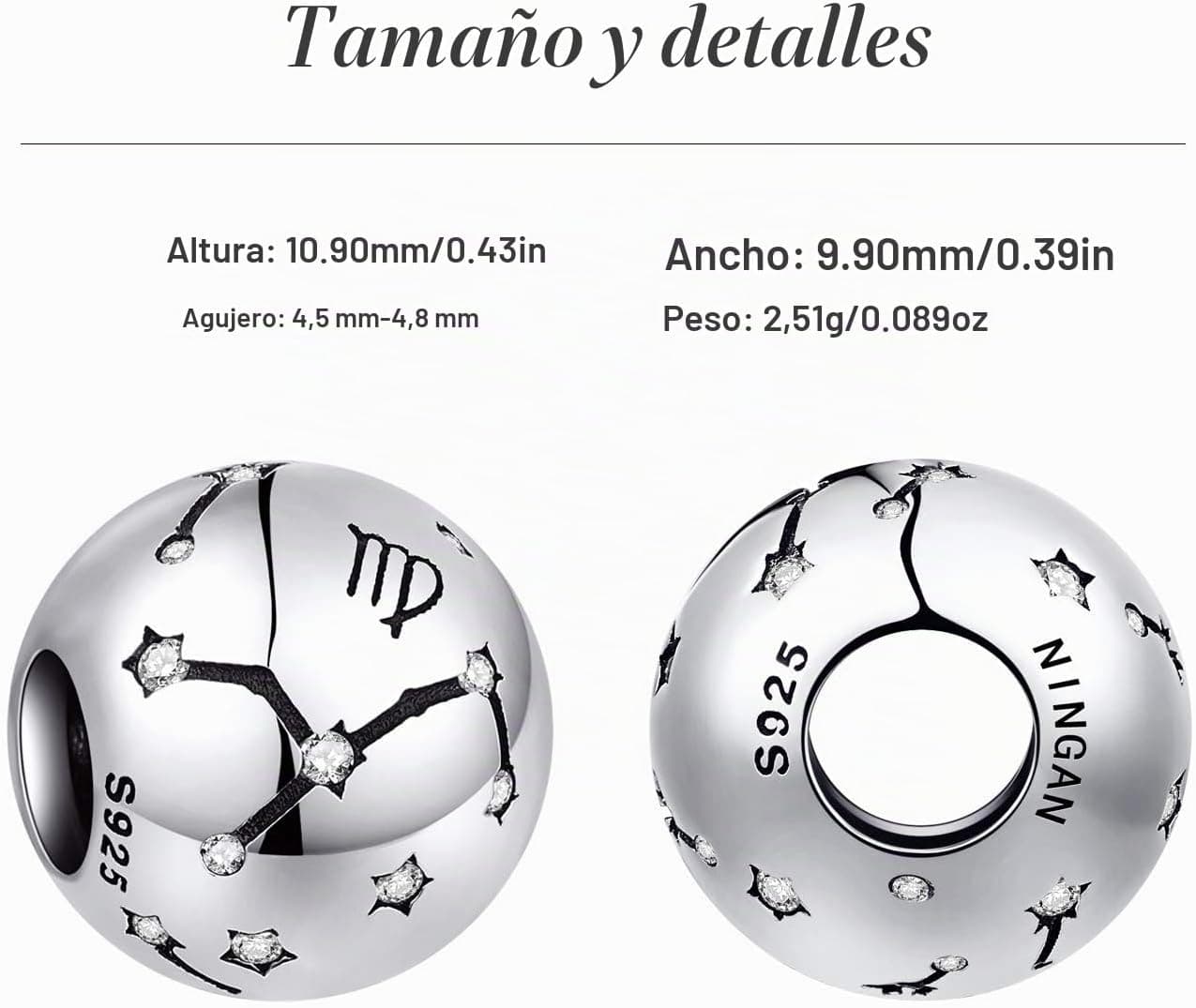 Charm de plata con signo del zodiaco NINGAN, foto 3