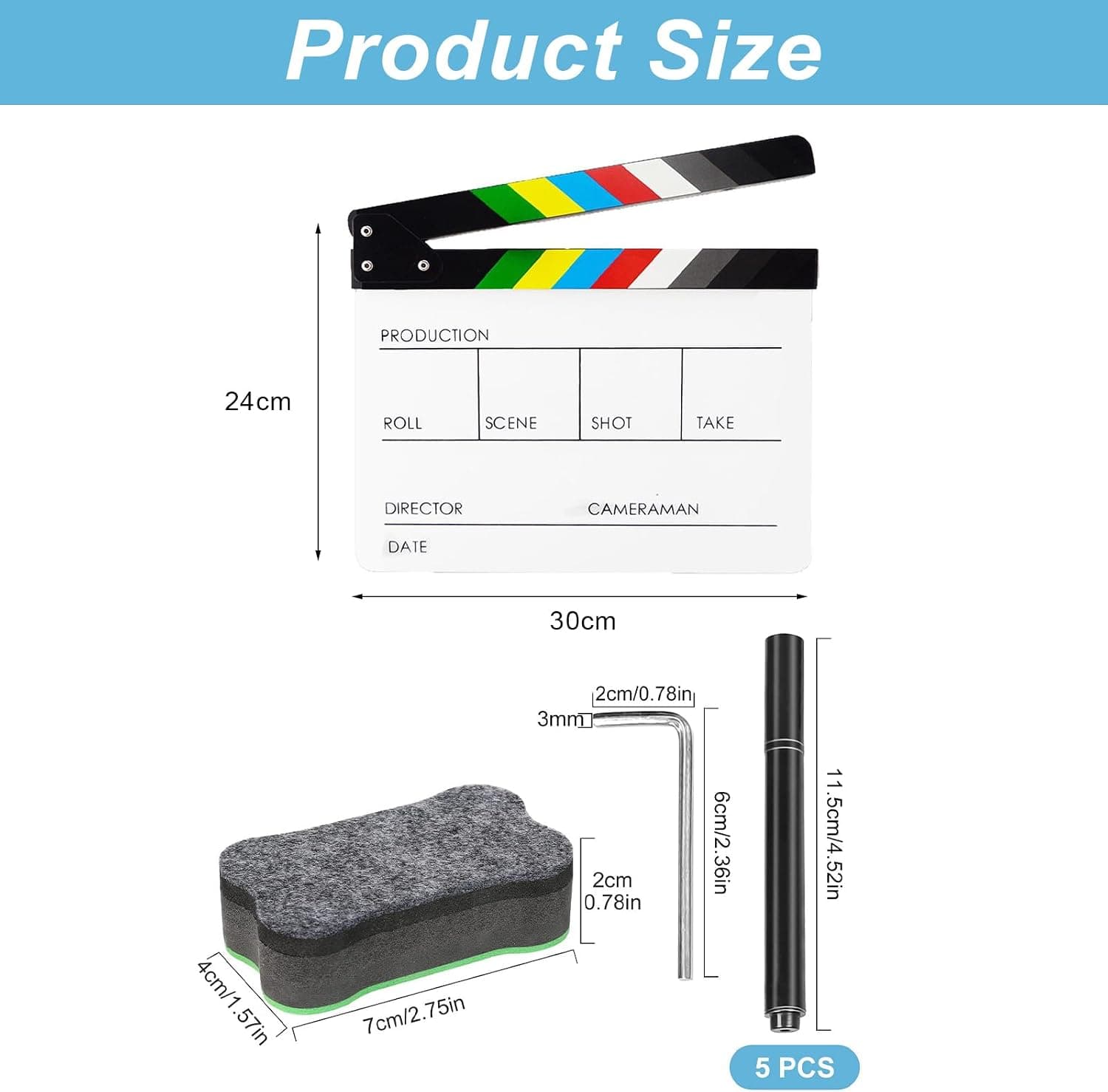 Claqueta de cine acrílica con bolígrafos, foto 2