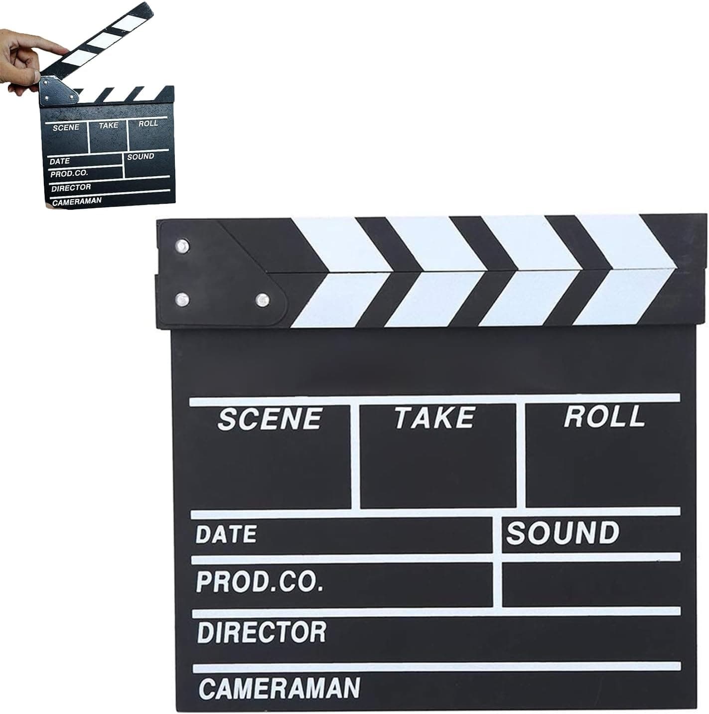 Claqueta de cine profesional de lámina acrílica con tiras de madera