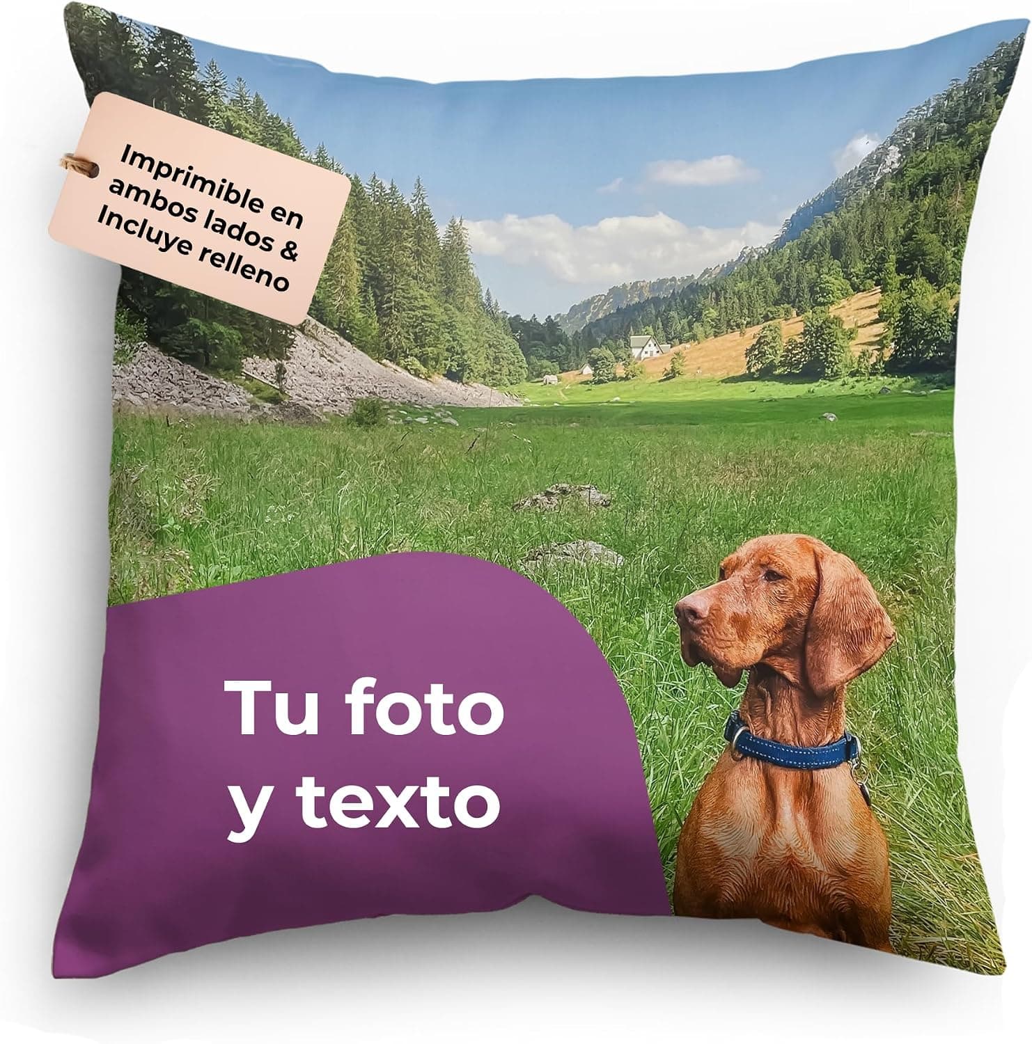 Cojín cuadrado grande sobre un sofá con una fotografía personalizada impresa