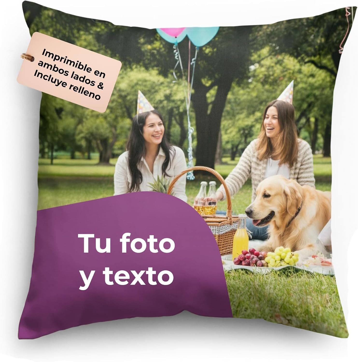 Cojín decorativo con una foto impresa a tamaño completo
