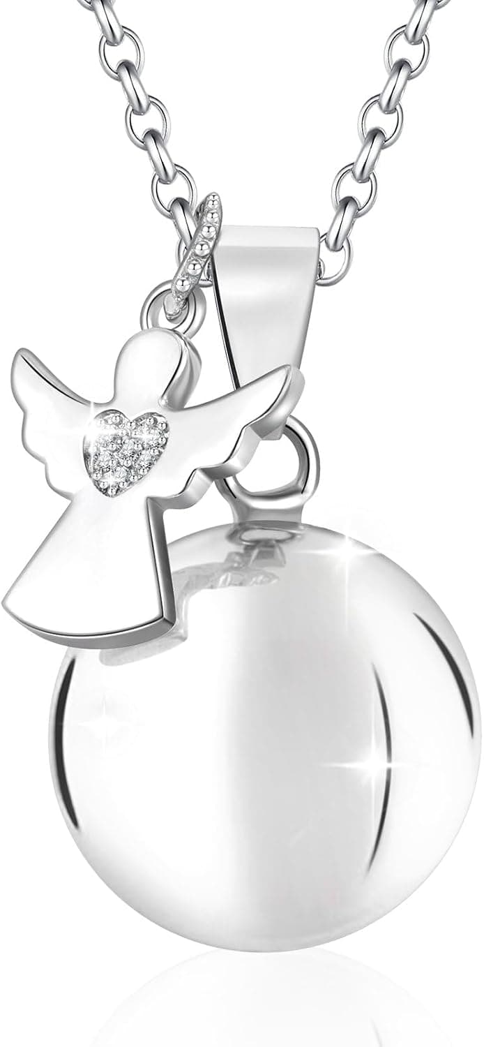Collar de plata de ley con colgante esférico del ángel del embarazo