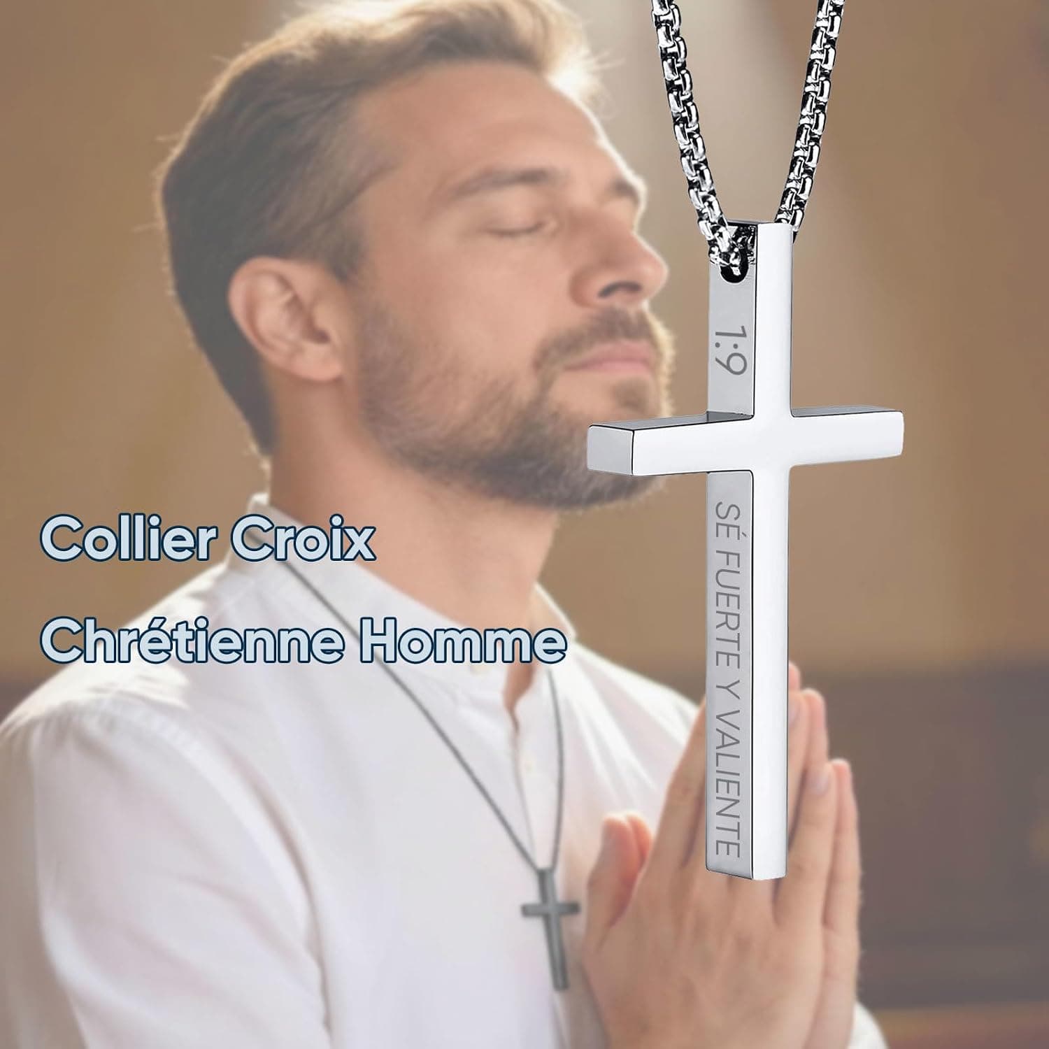Collar de cruz para hombre con versículo grabado, foto 3