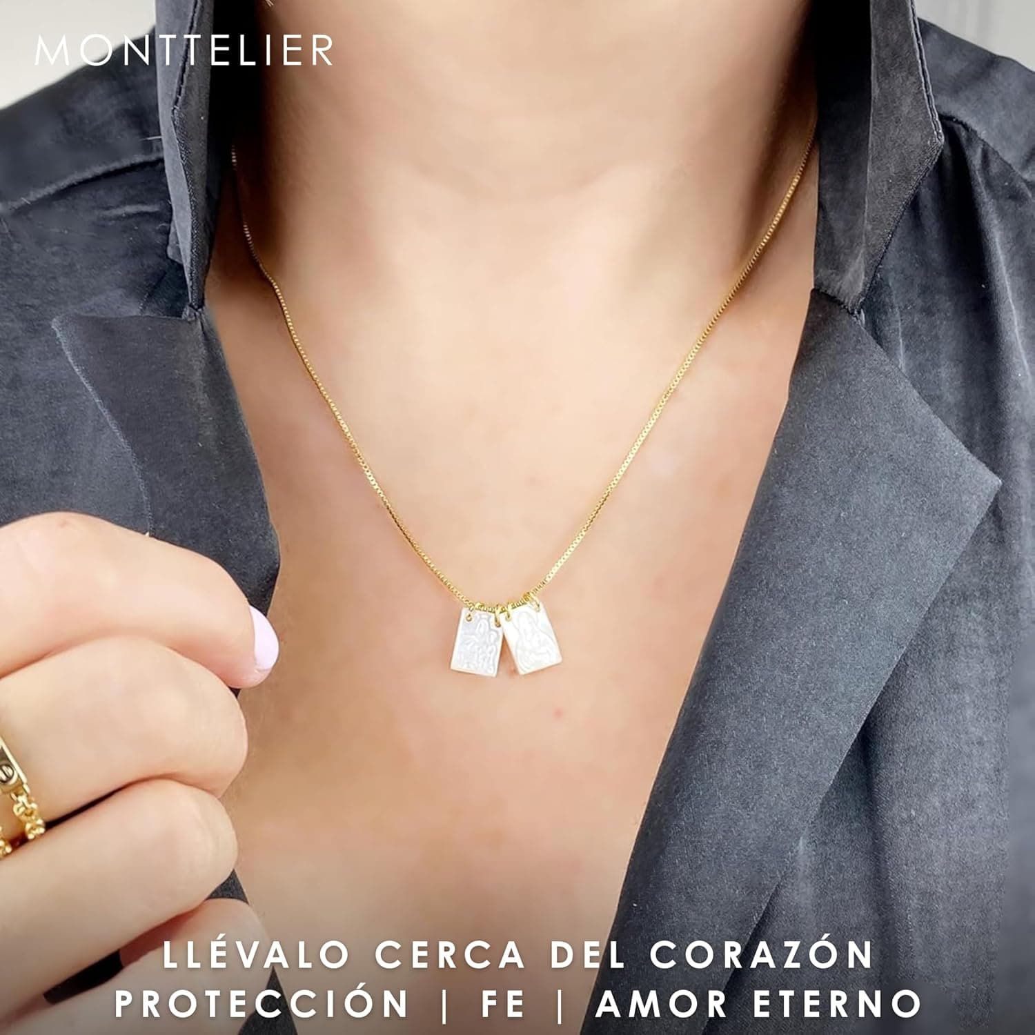 Collar Escapulario Virgen del Carmen y Sagrado Corazón en Nácar, foto 3