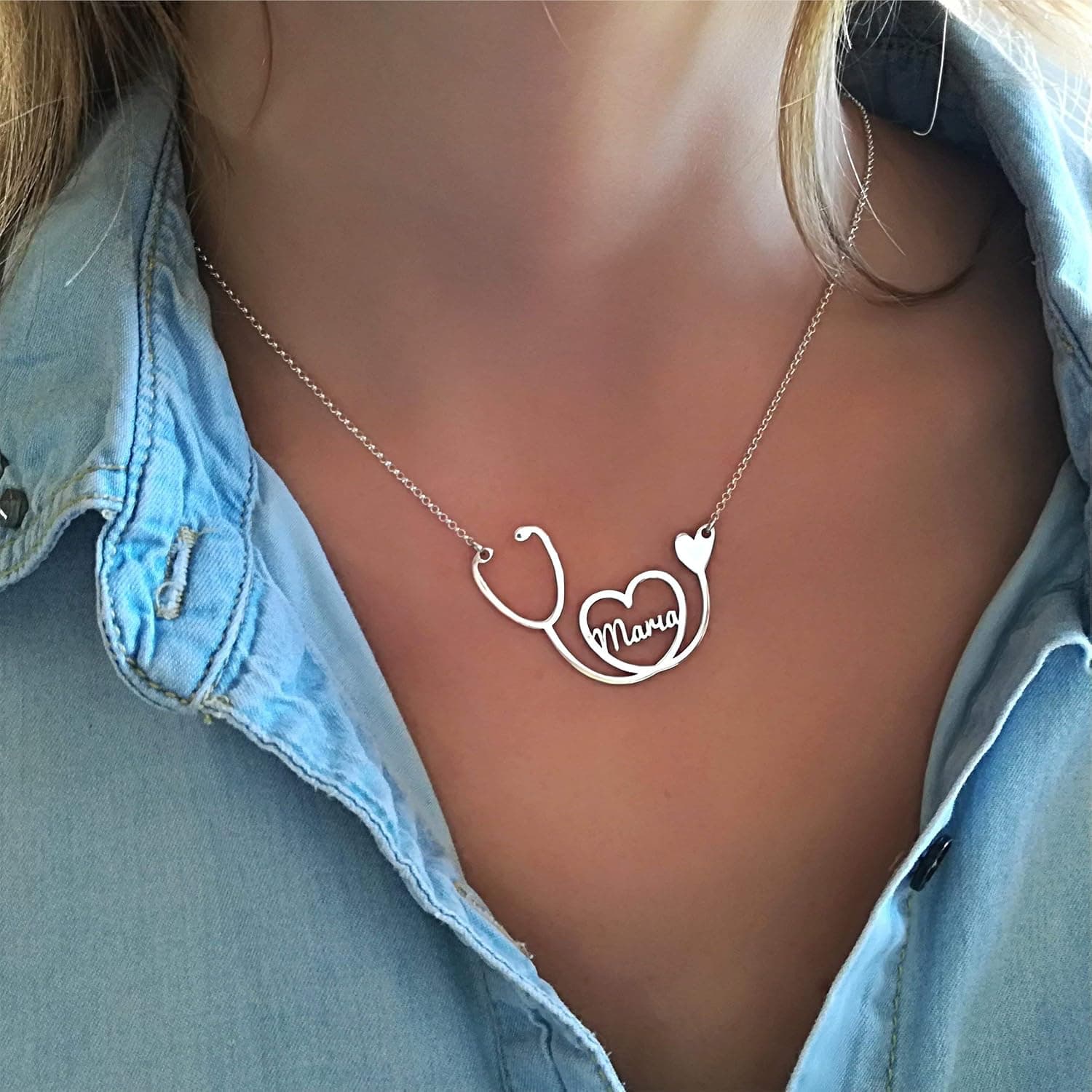 Collar fonendoscopio personalizado en plata de ley, foto 2