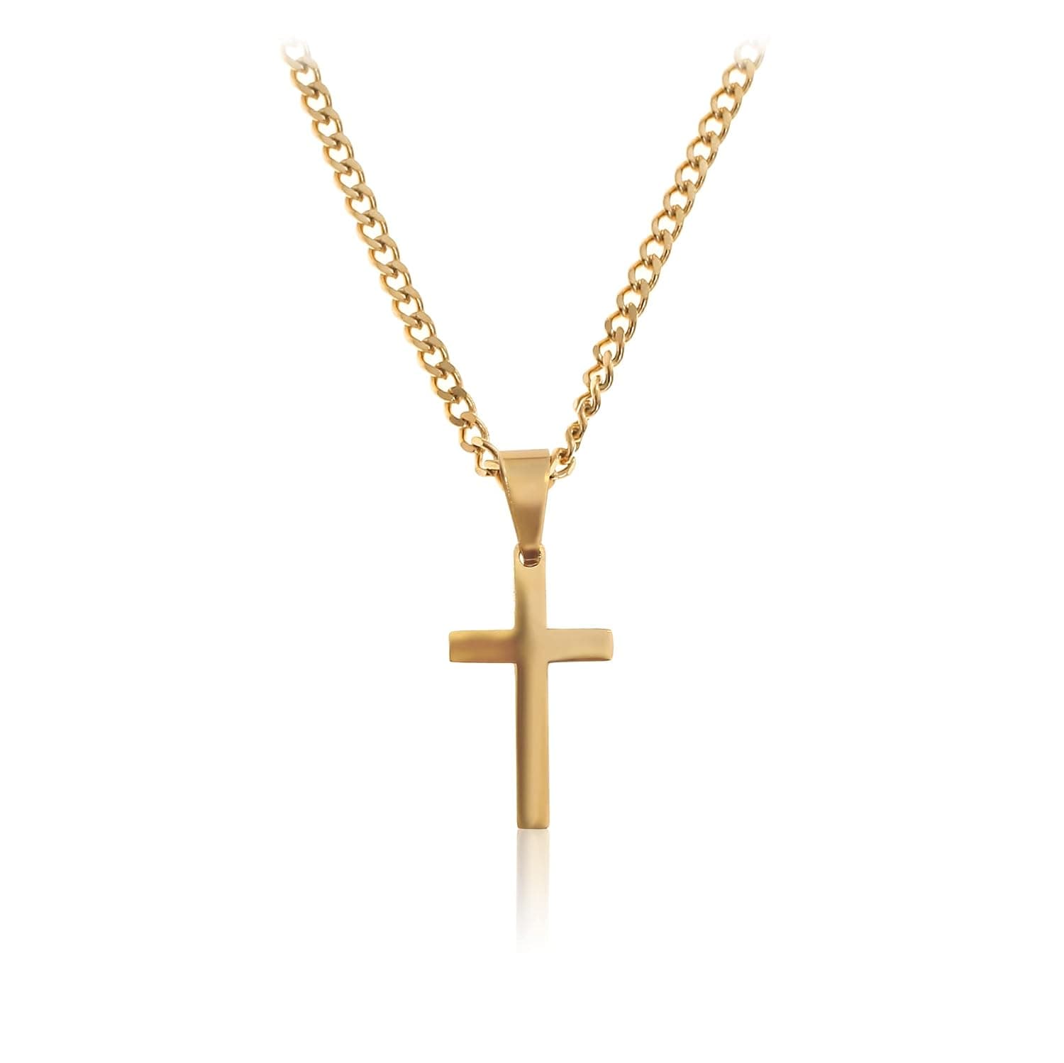 Collar de eslabones dorado con dije de cruz para hombre