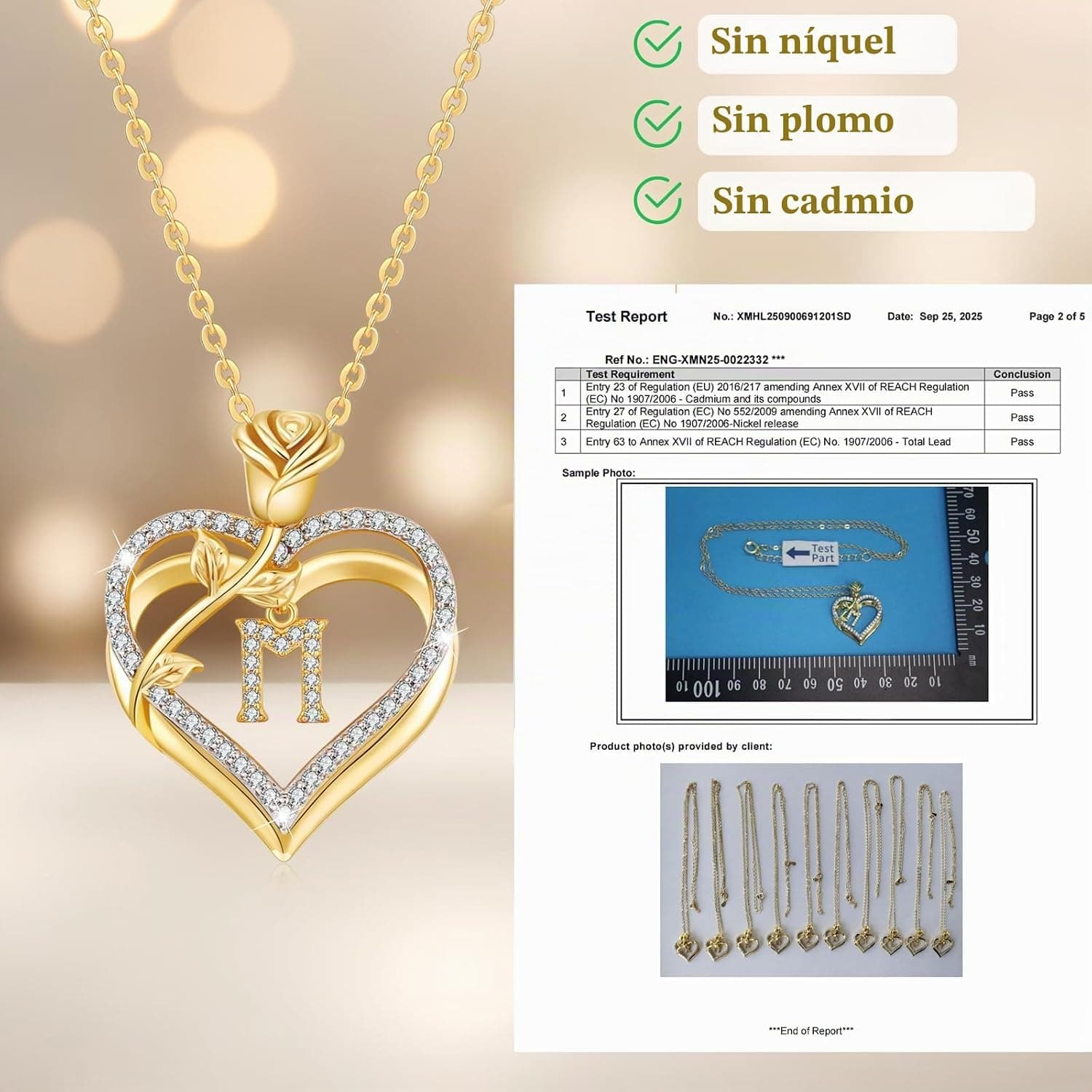 Collar con inicial y corazón bañado en oro, de llyish, foto 3