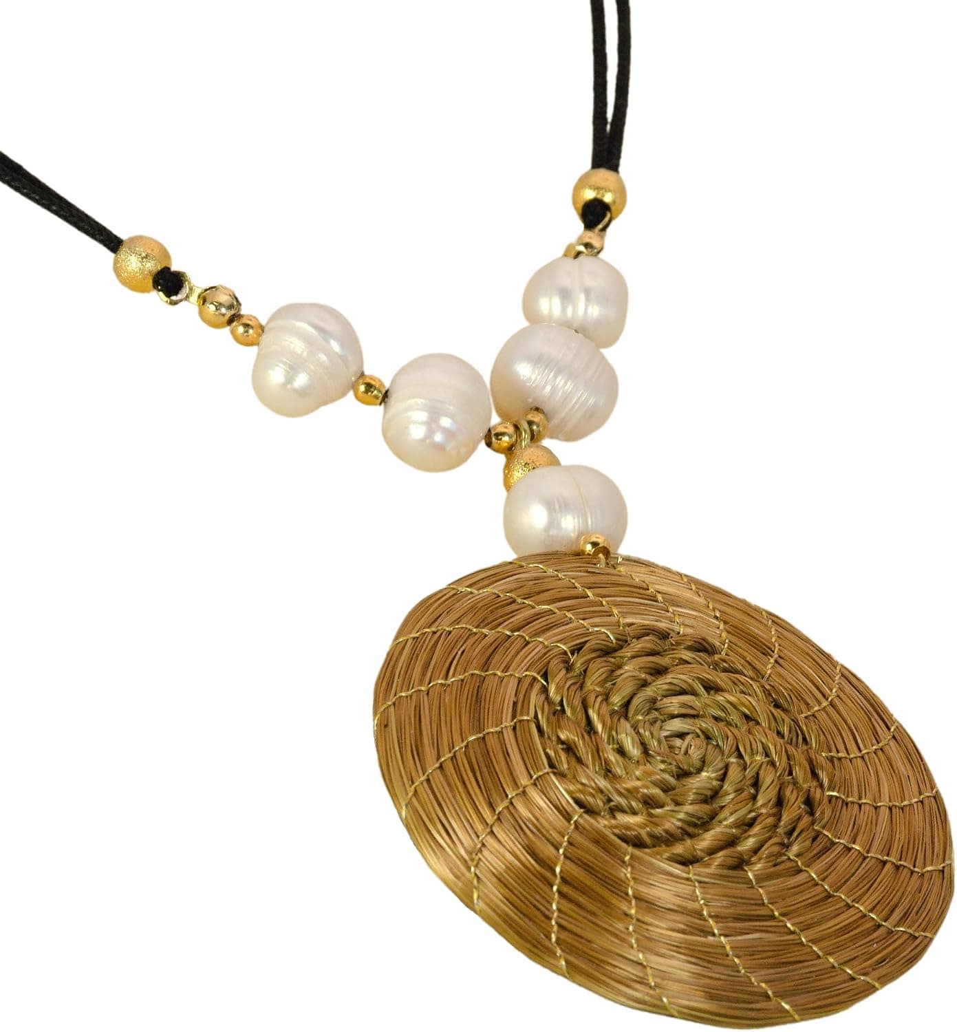Collar Mandala Trenzada de Oro Vegetal con Perlas Naturales, foto 3