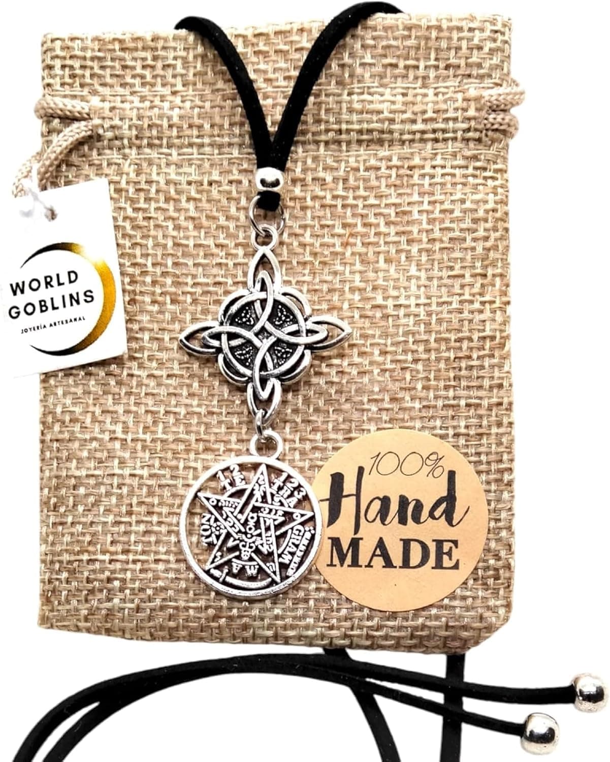 Colgante doble con nudo de bruja y tetragramatón