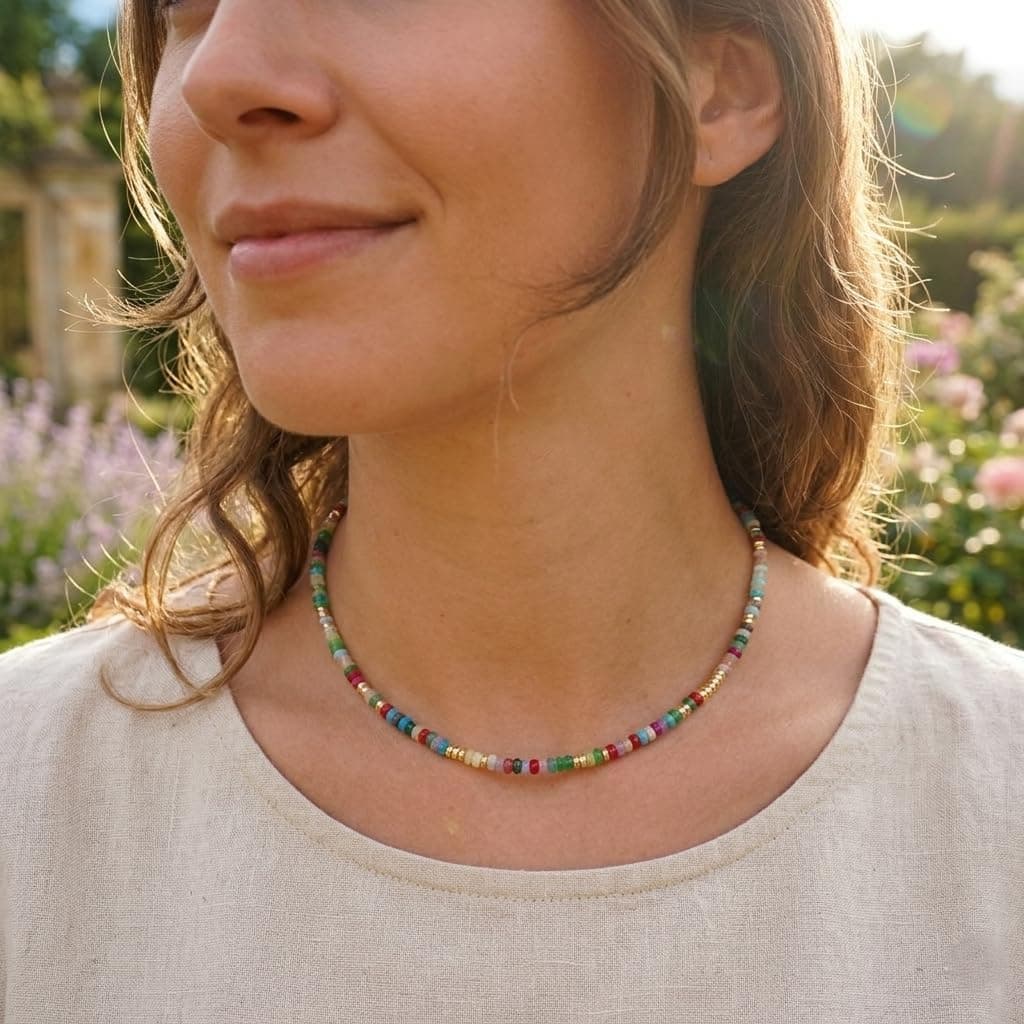 Gargantilla de Piedra Multicolor con Cadena Dorada, foto 3