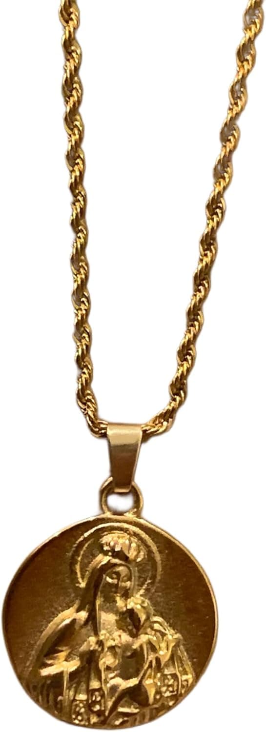 Collar de cadena trenzada con medalla de la Virgen del Carmen