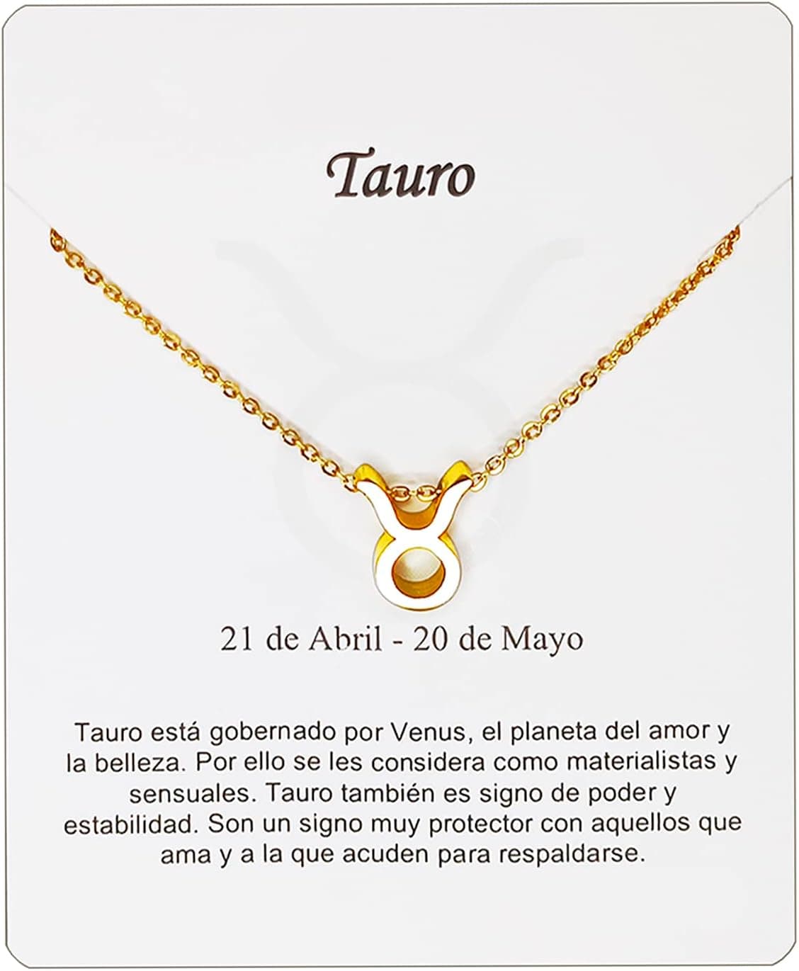 Collar de acero inoxidable con colgante del signo del zodiaco y tarjeta explicativa