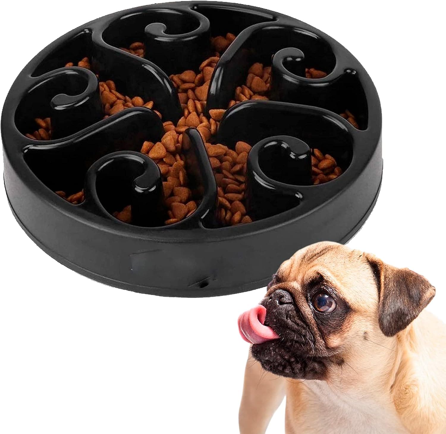 Comedero antivoracidad negro con diseño de laberinto para perro o gato