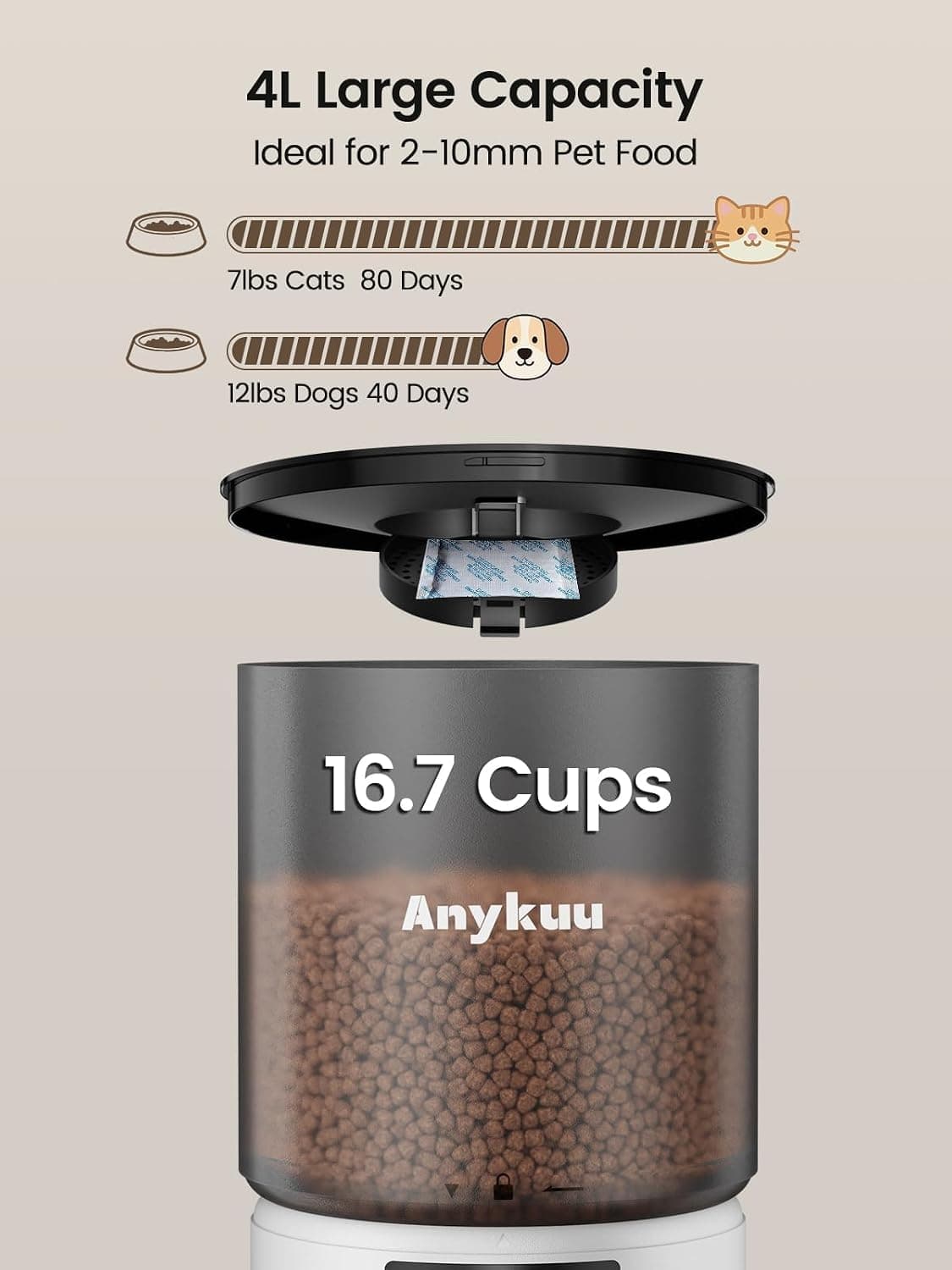 Comedero Automático Anykuu de 4 Litros con Mensaje de Voz, foto 3