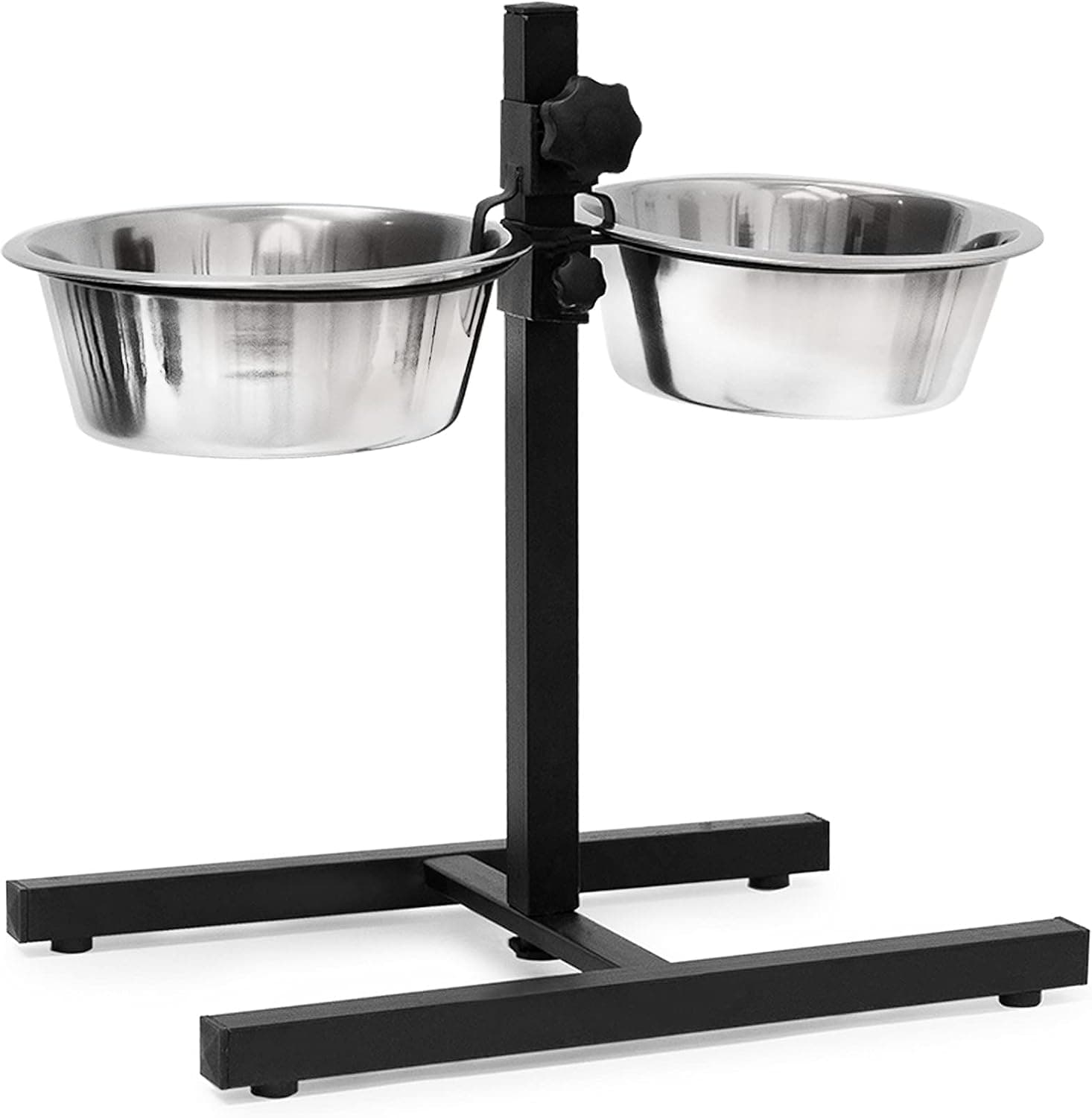 Comedero doble elevado plateado para perros y gatos