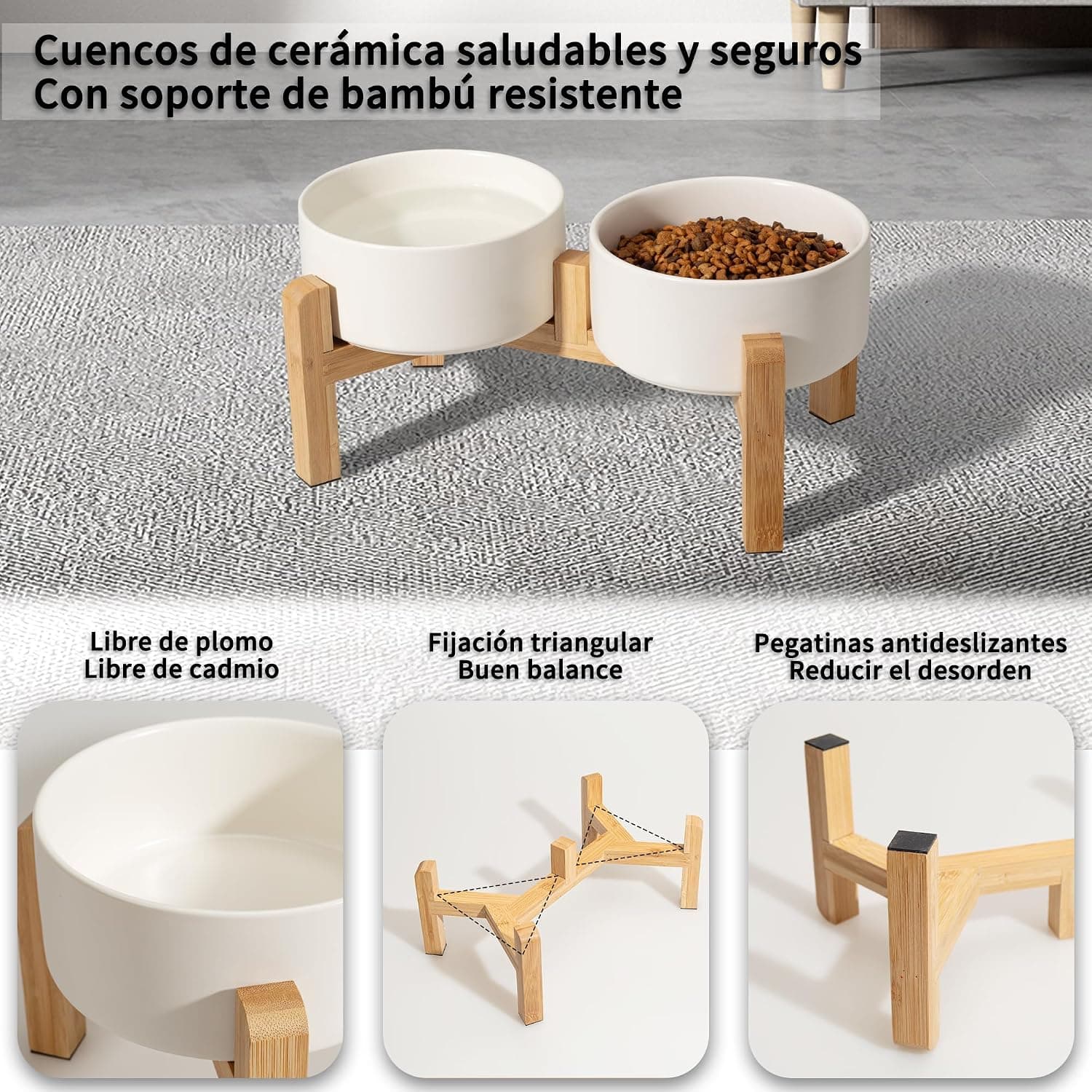 Comedero Elevado de Cerámica con Soporte de Bambú, foto 3