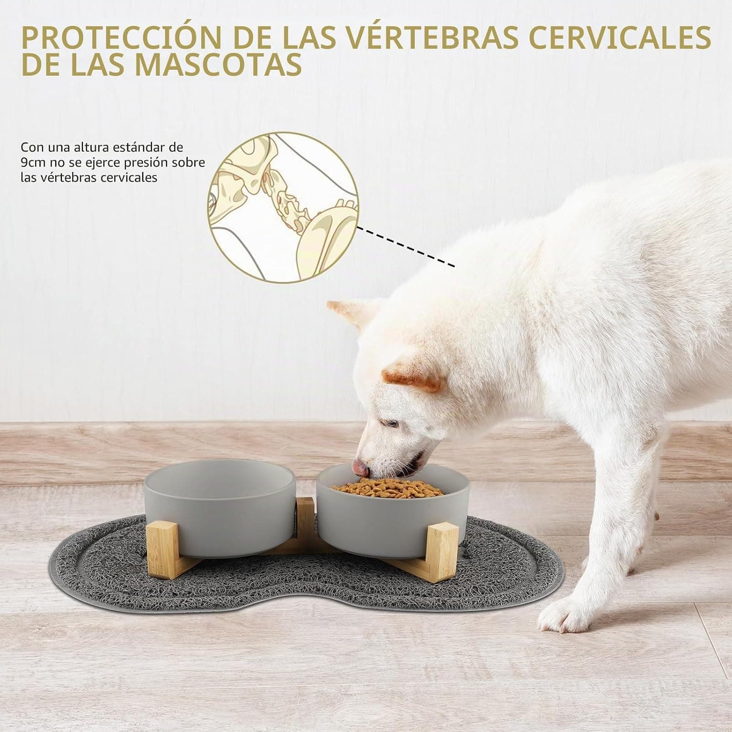 Comedero elevado de cerámica con base de bambú, foto 3