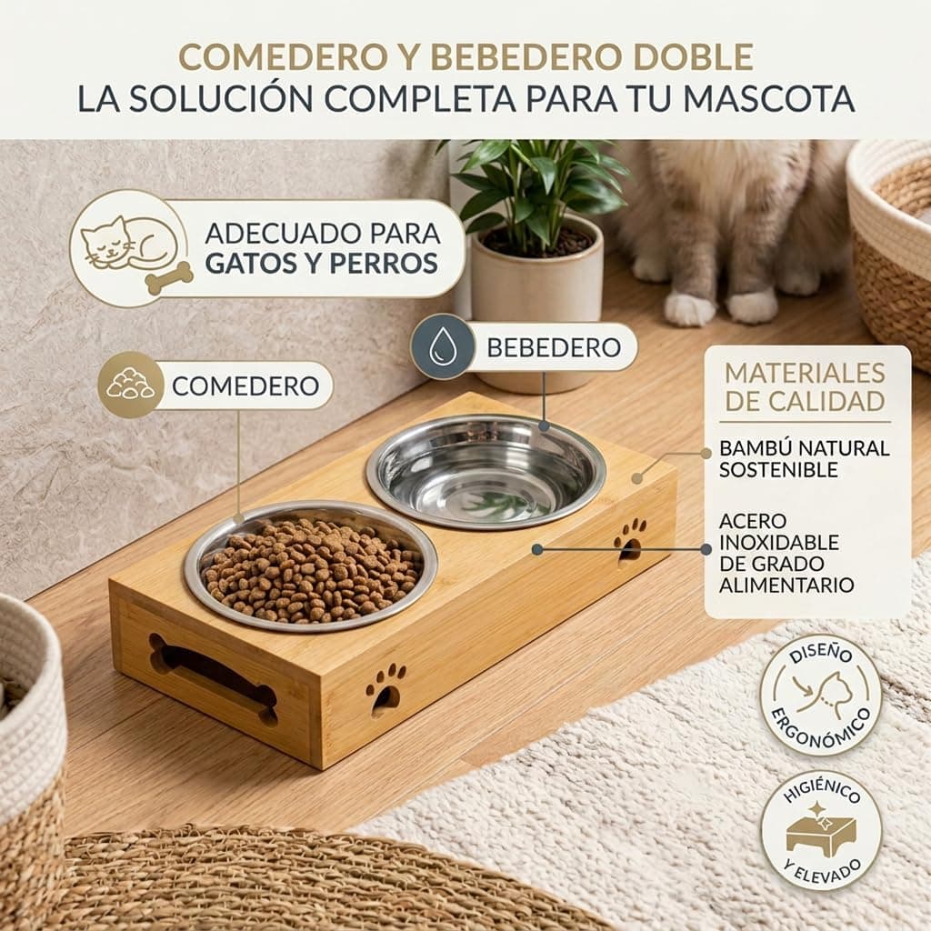 Comedero de cerámica con base de bambú, Edipets, foto 3