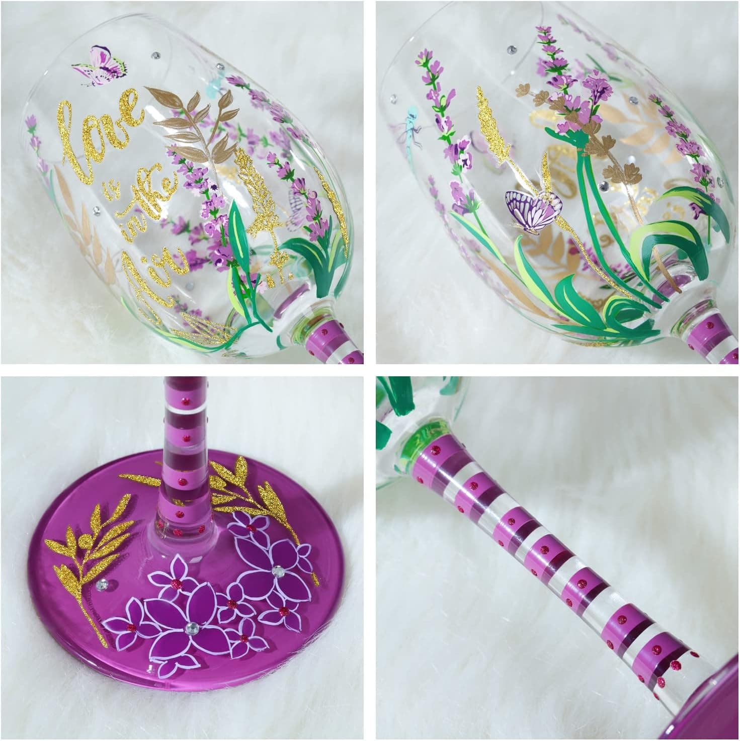Copa de Vino Lavanda y Libélula Pintada a Mano, NymphFable, foto 3