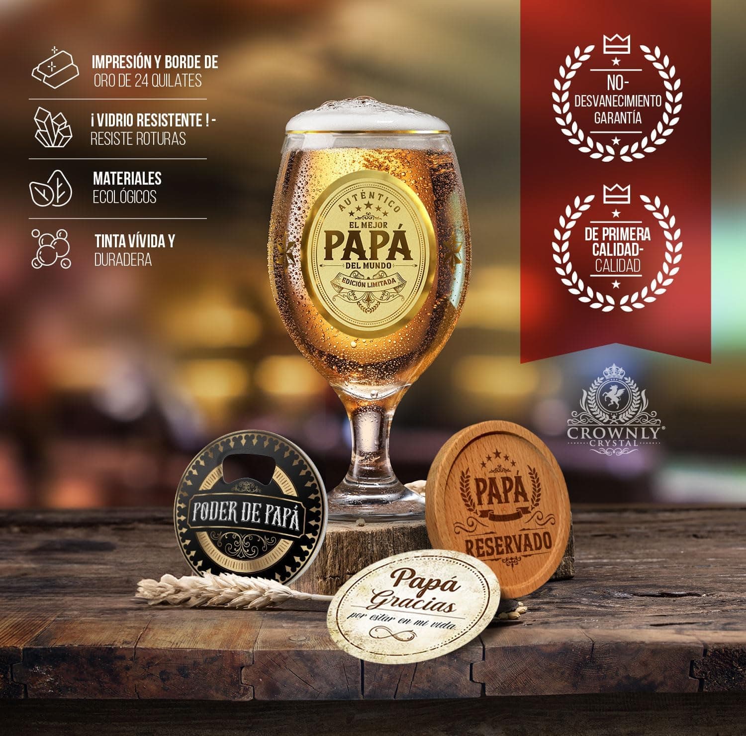 Copa de Cerveza Personalizada CROWNLY CRYSTAL "Mejor Papá", foto 2