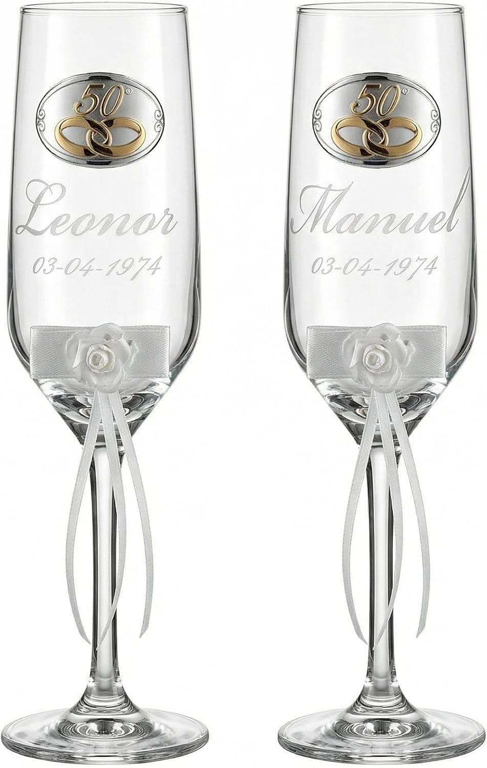 Copas de cristal grabadas para bodas de oro