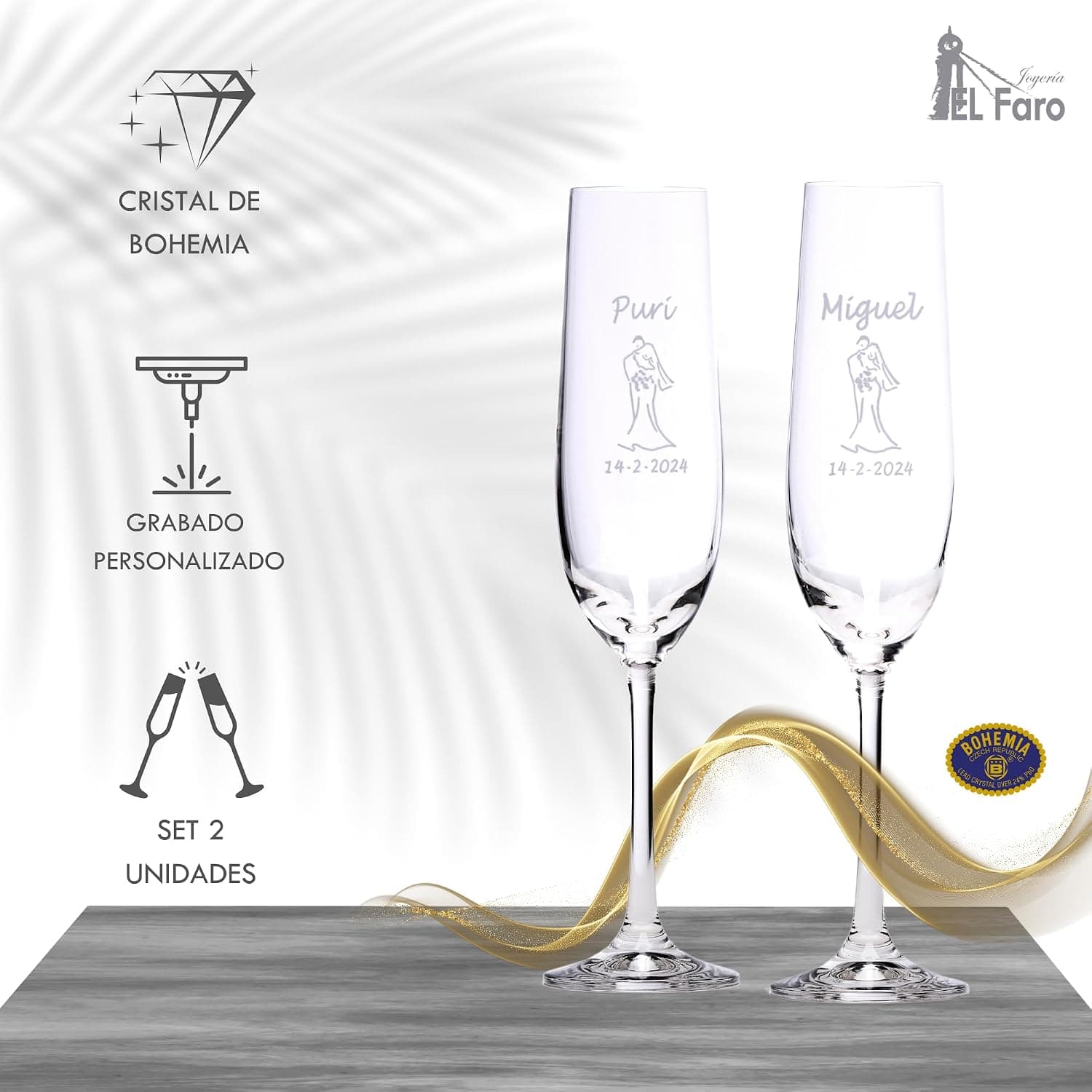 Copas Grabadas para Novios, Cristal de Bohemia, foto 3
