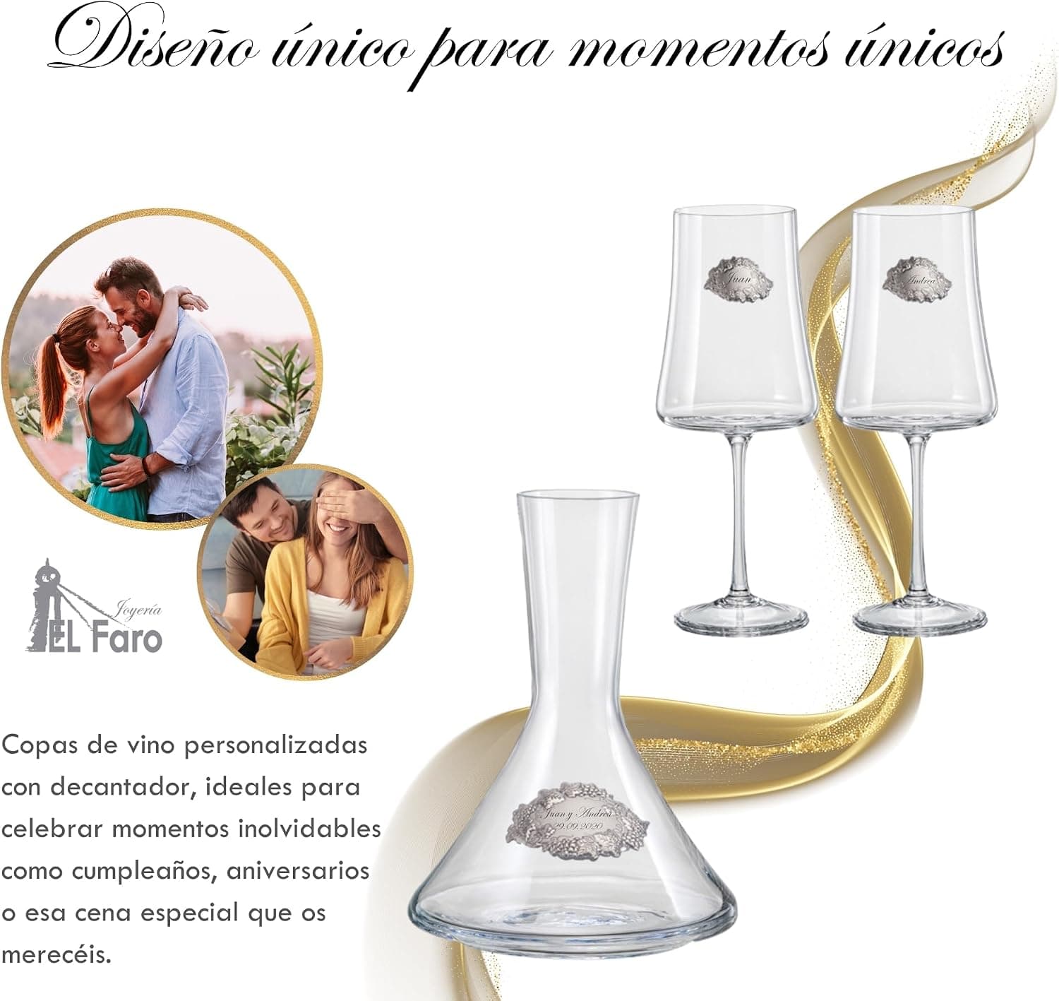 Set de copas de vino de cristal de Bohemia con decantador, foto 3