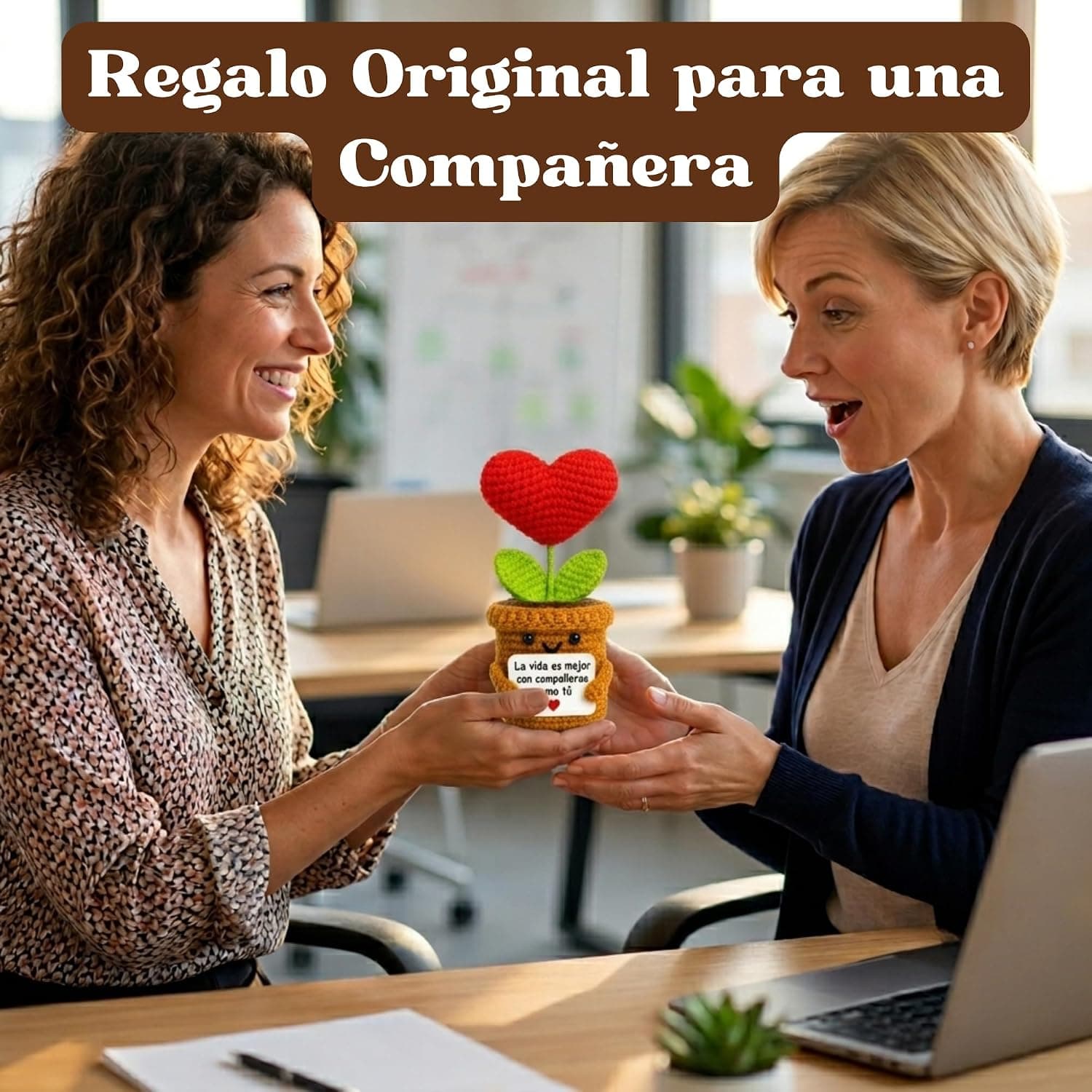 Corazón de crochet con tarjeta para compañera de trabajo, foto 3