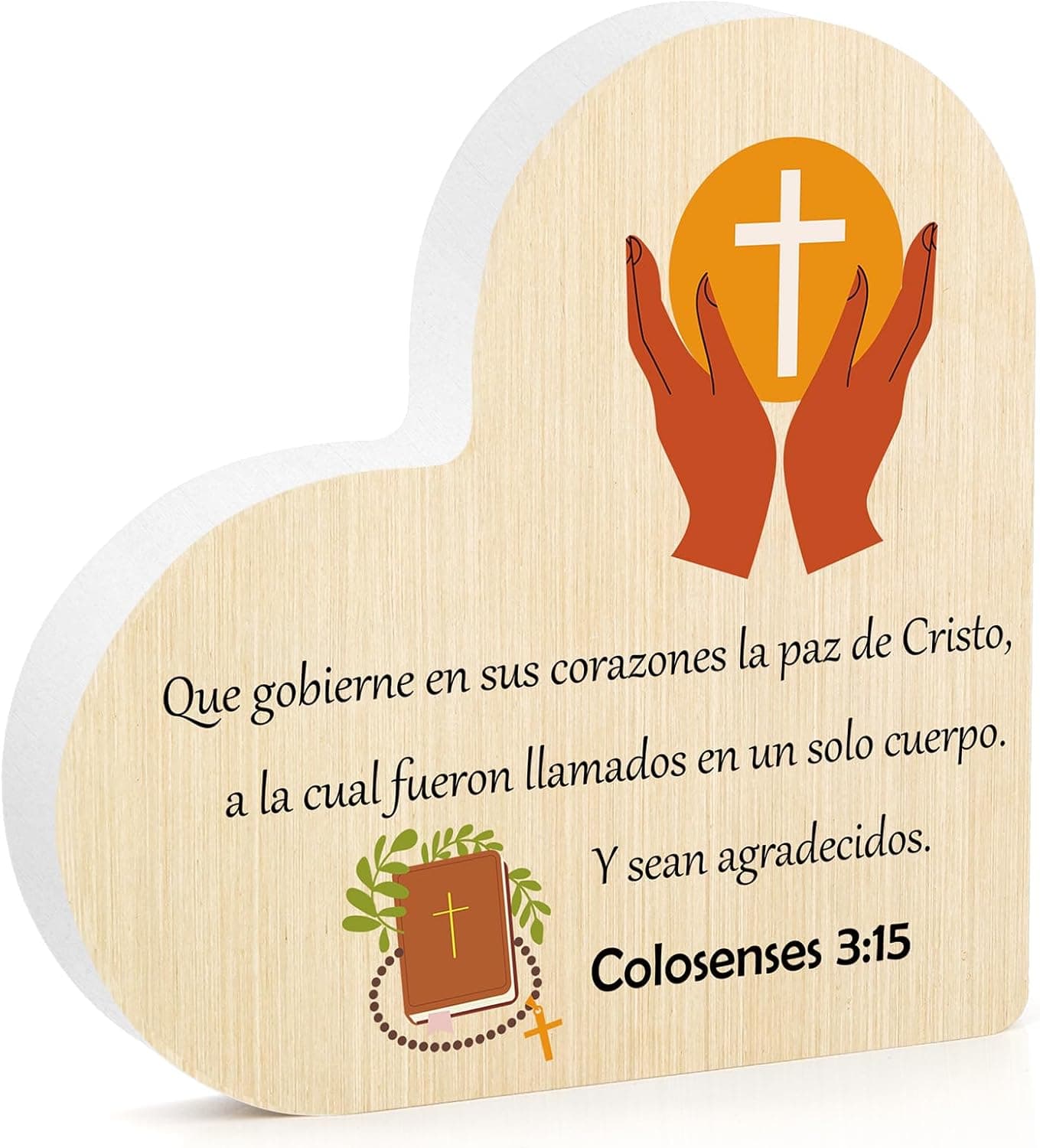Adorno de madera en forma de corazón con versículo bíblico grabado