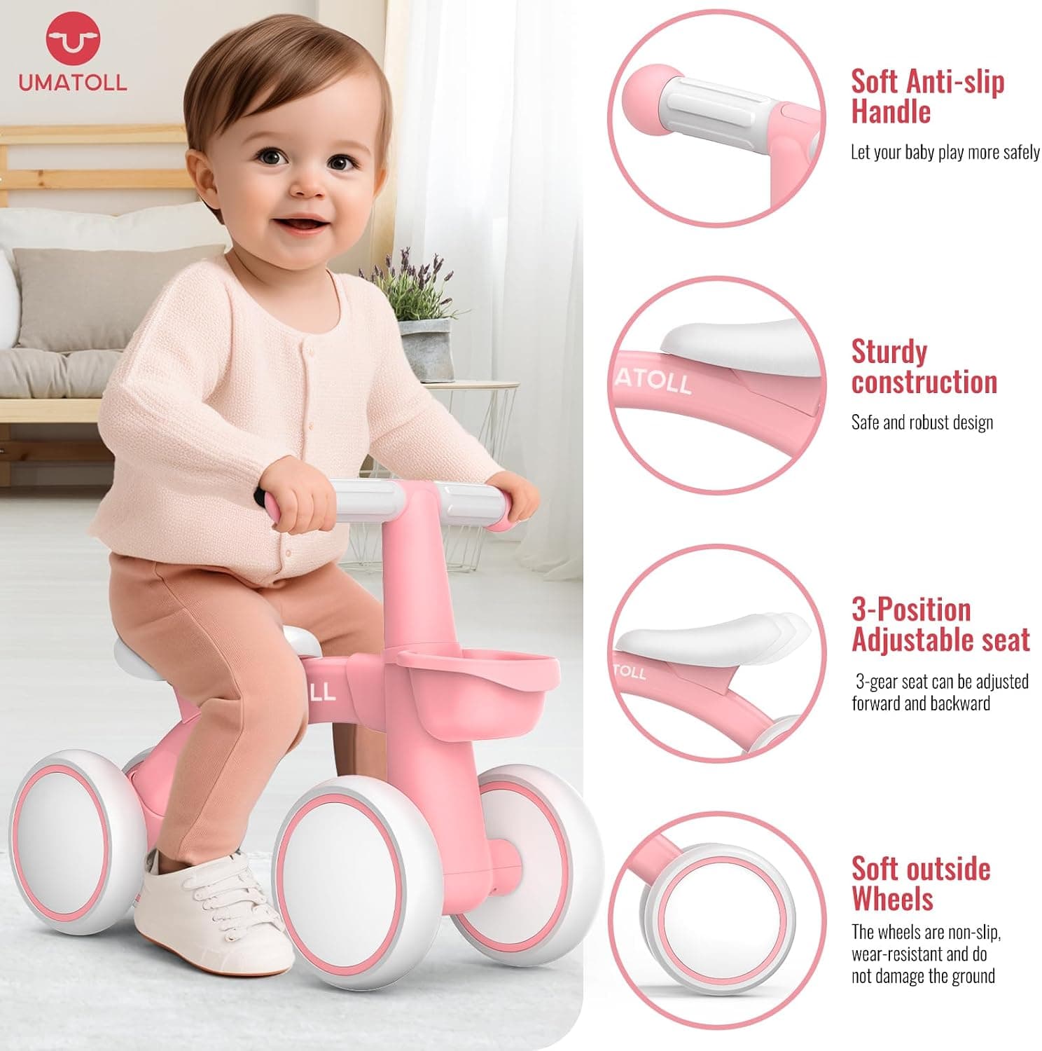 El correpasillos visto de perfil, mostrando el asiento ajustable