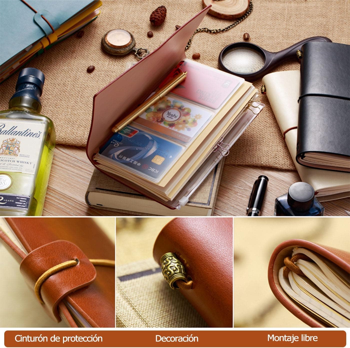Páginas interiores del cuaderno de cuero
