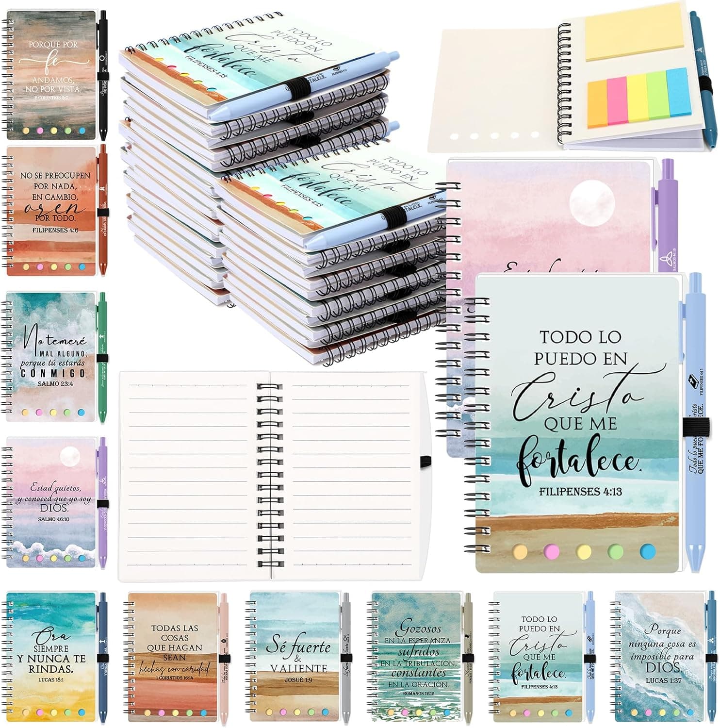 Set de diez cuadernos y diez bolígrafos con versículos bíblicos en español