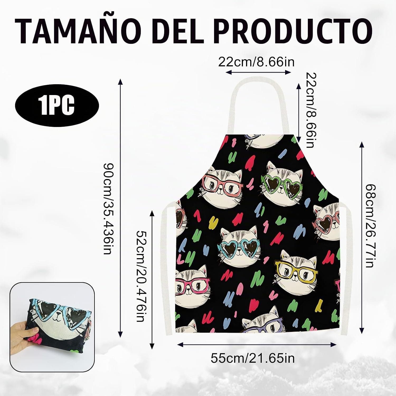 Delantal de cocina con estampado de gato cómic, foto 2