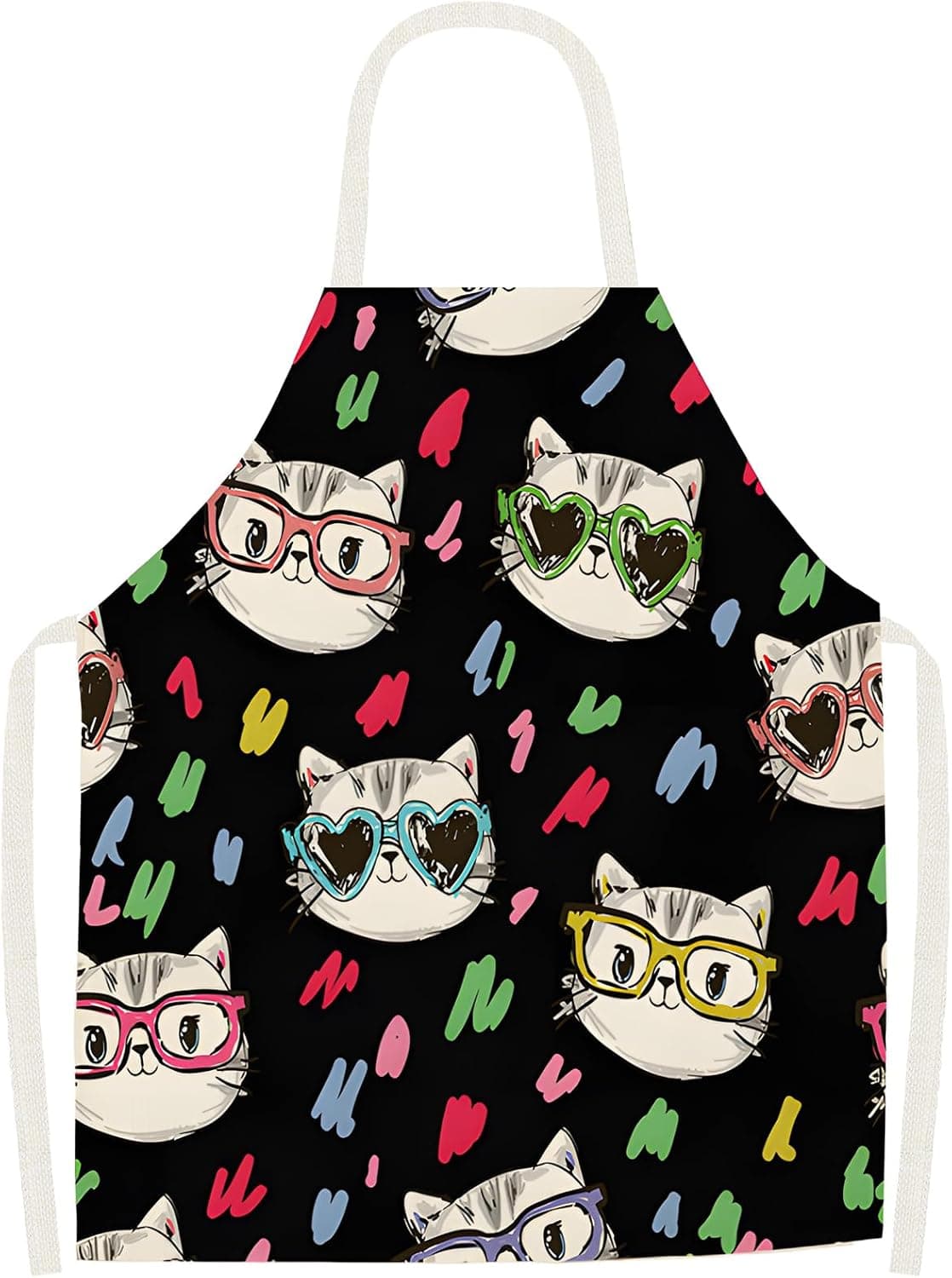 Delantal de cocina ajustable con estampado de gato estilo cómic