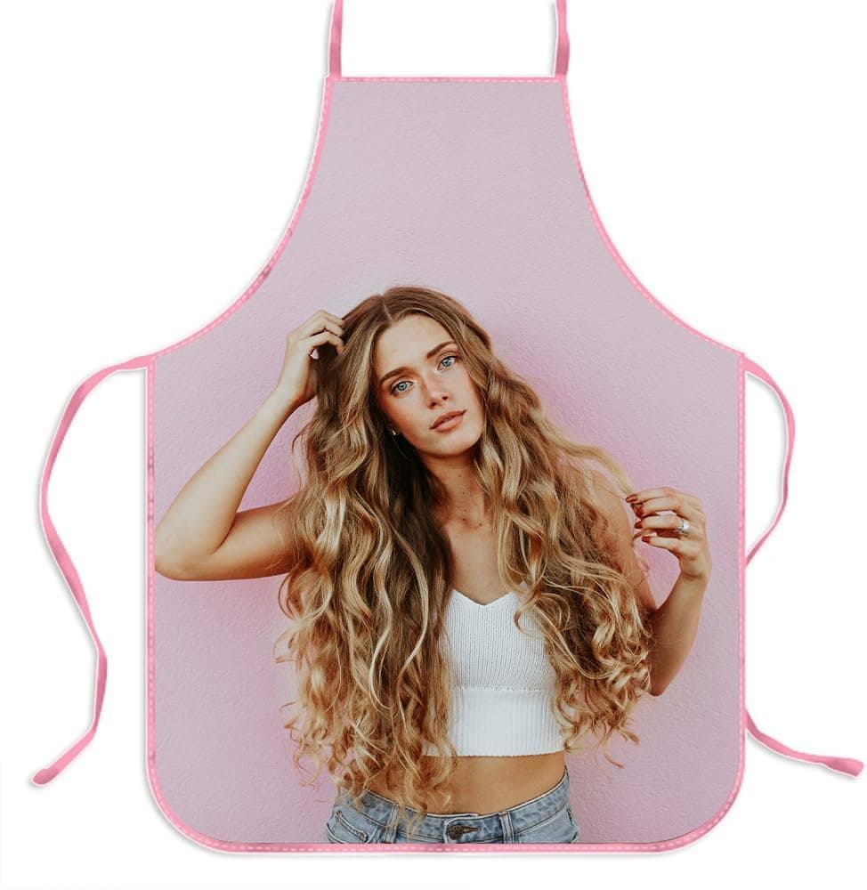 Delantal de cocina personalizado con foto impresa y ribete de color