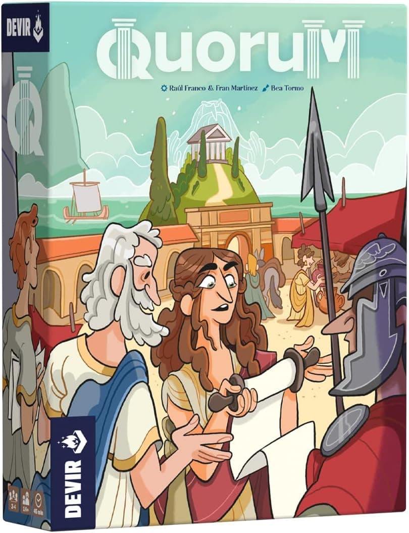 Caja de Devir Quorum con la ilustración del Senado romano