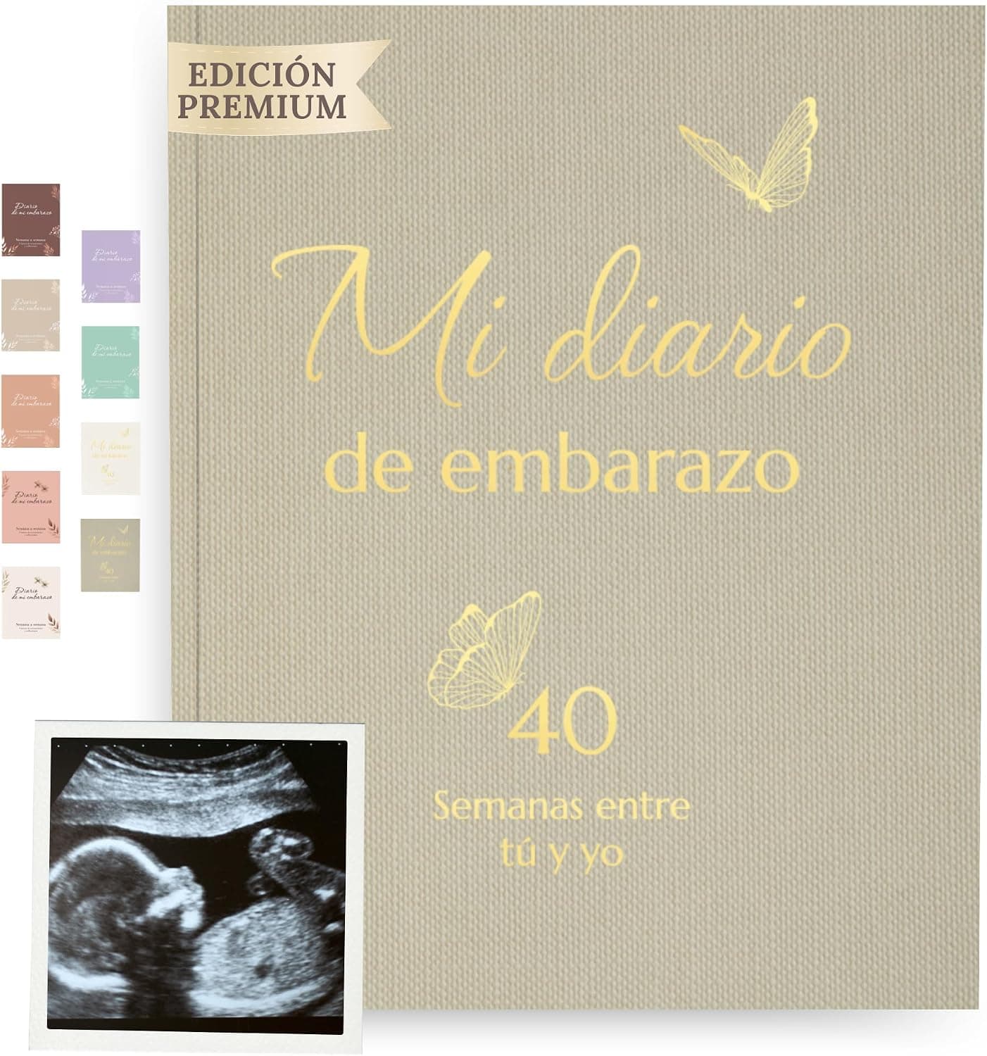 Diario de embarazo con secciones guiadas y espacio para fotos