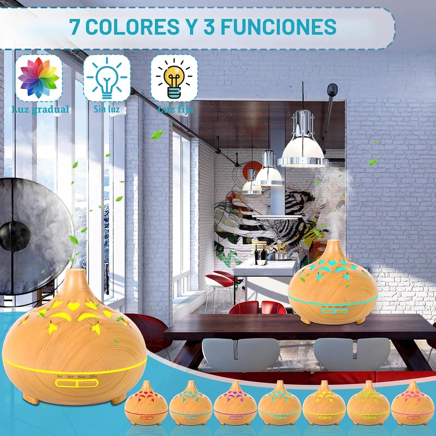 Difusor de Aceites Esenciales con Luces LED y Mando, foto 3