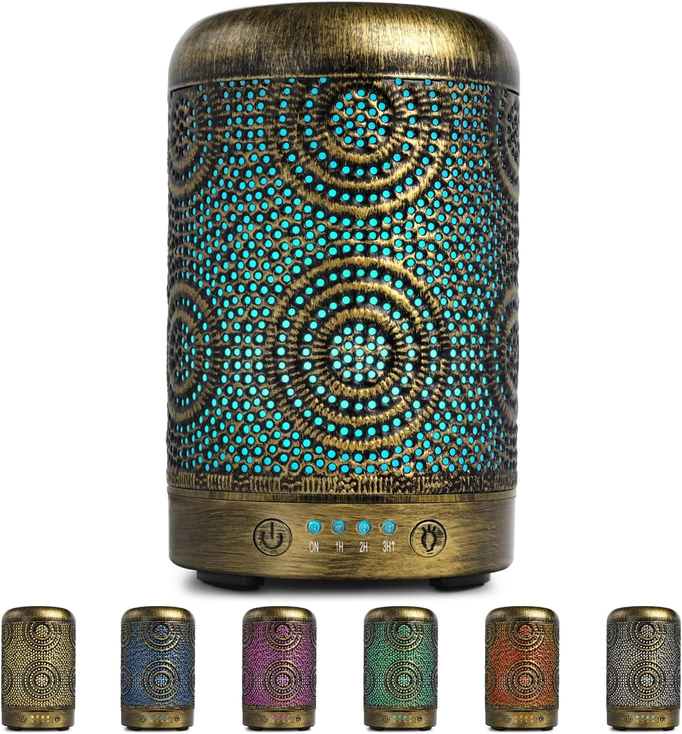 Difusor de aromas Salking con carcasa metálica dorada tallada y luz interior encendida
