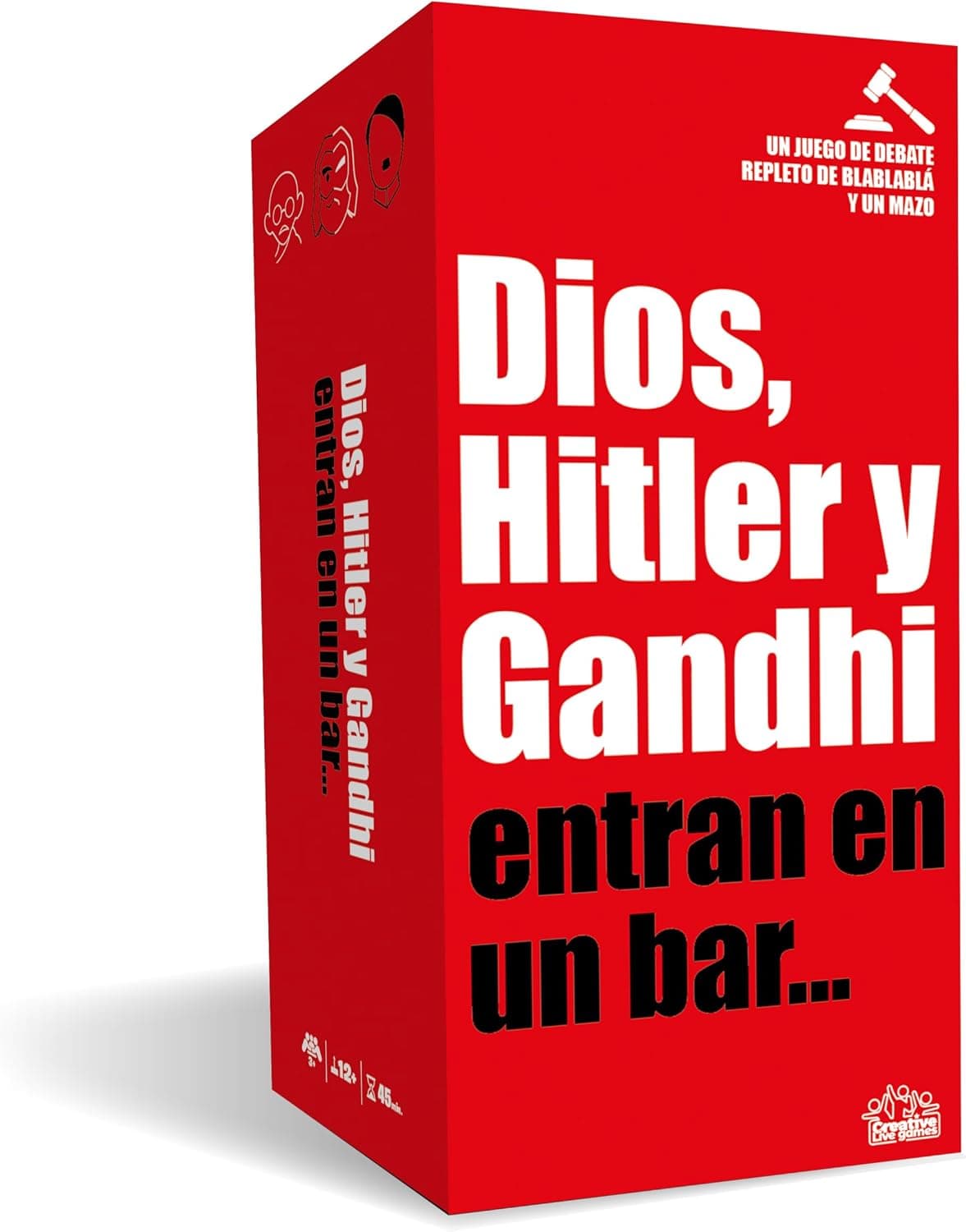 Caja del juego de cartas Dios, Hitler y Gandhi entran en un bar