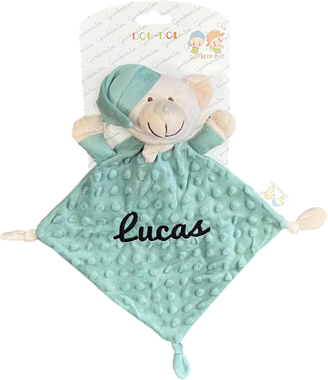 Detalle del bordado del nombre en el doudou