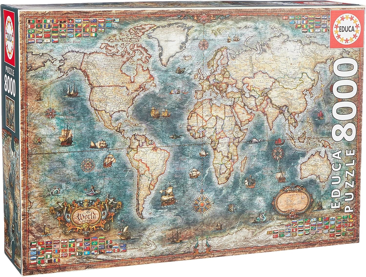 Caja del puzzle Educa de 8000 piezas con la ilustración del mapamundi histórico