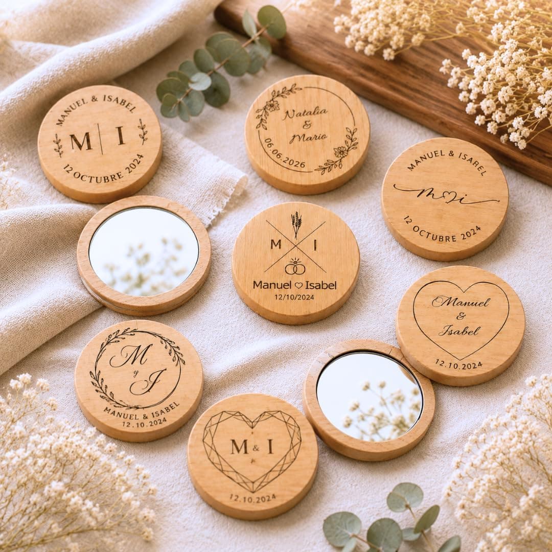 Pack de 10 Espejos de Madera Personalizados para Boda, foto 3